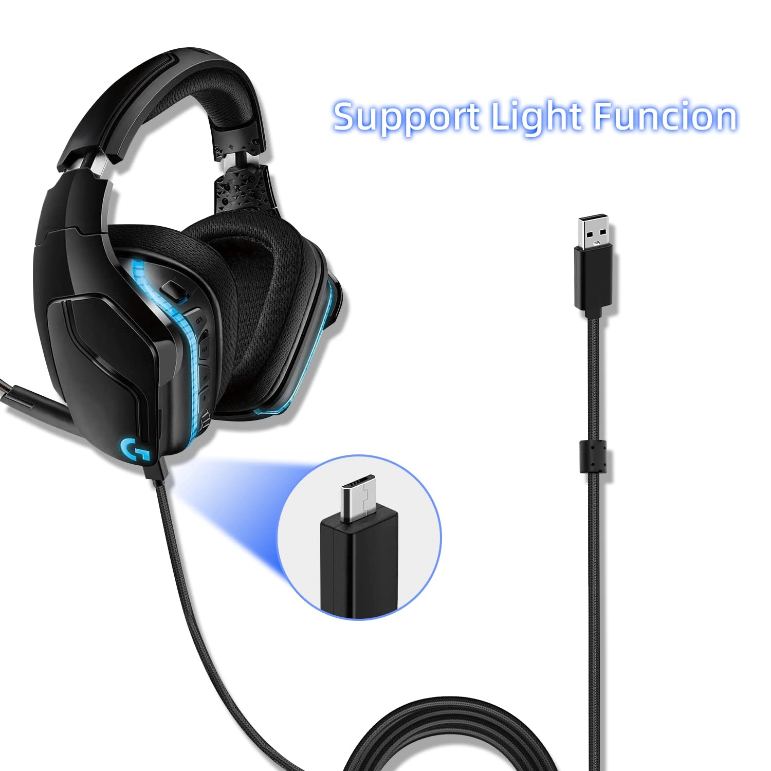 Mcbazel Replacement Micro USB to USB Charging Cable for Logitech G633 G633s G635 G533 G933 G933S Gaming Headsets & PS4 Controller - 6.6FT/2M Durable Audio Cable - Perfect for Gaming, Streaming & Charging
