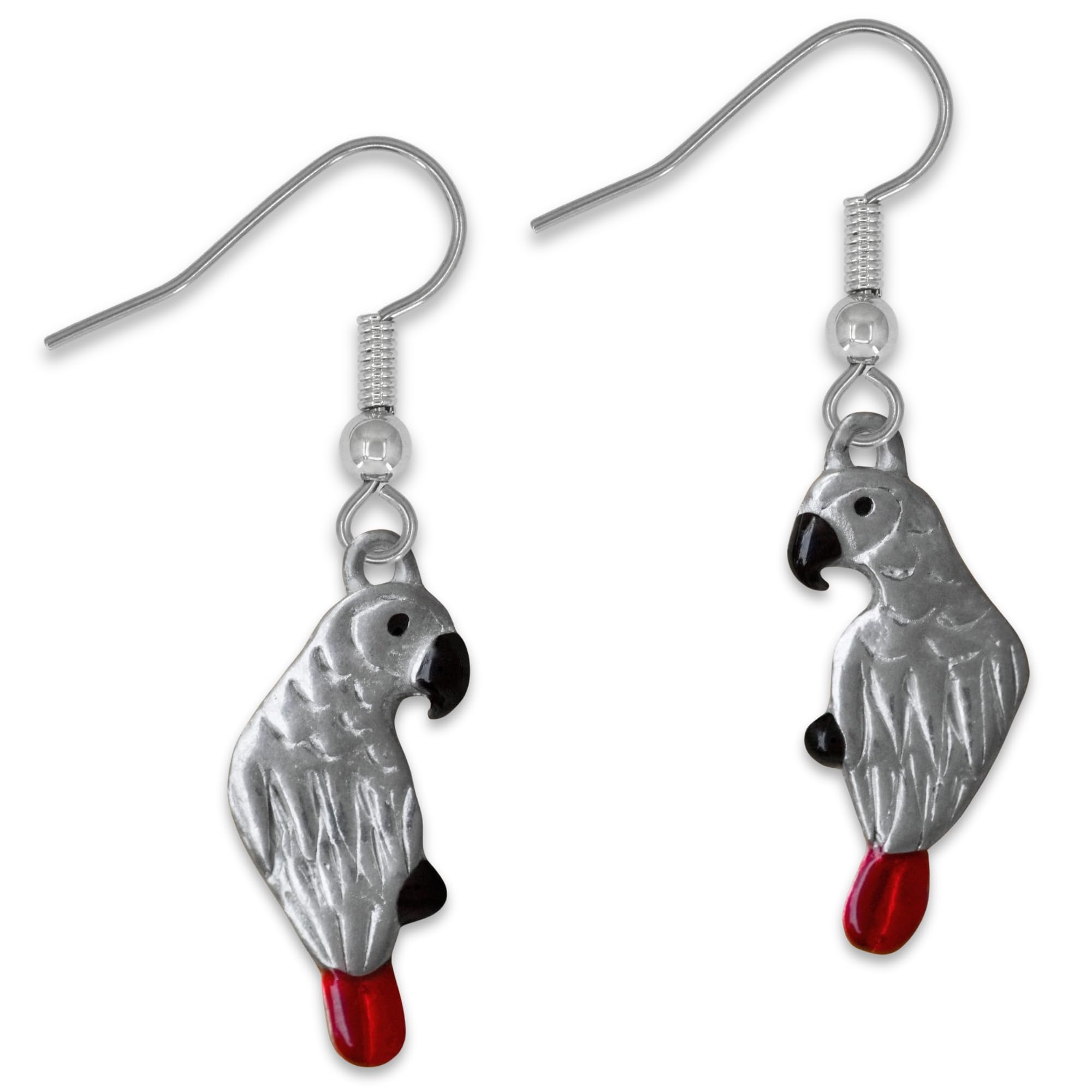 Handmade Pewter & Enamel Parrot Dangle Earrings for Women | USA Crafted Jewelry | Unique Gift for Bird Lovers | Lightweight Hook Earrings | Perfect for Tropical Parties & Animal-Themed Outfits