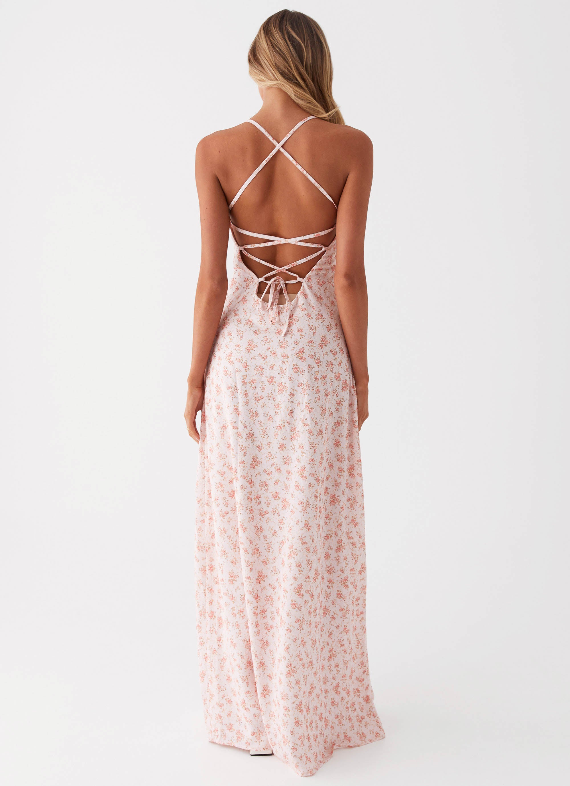 Aveline Bustier Maxi Dress - Pink Ditsy Floral Print Long Summer Dress for Women | Beach Wedding, Vacation, Date Night Outfit