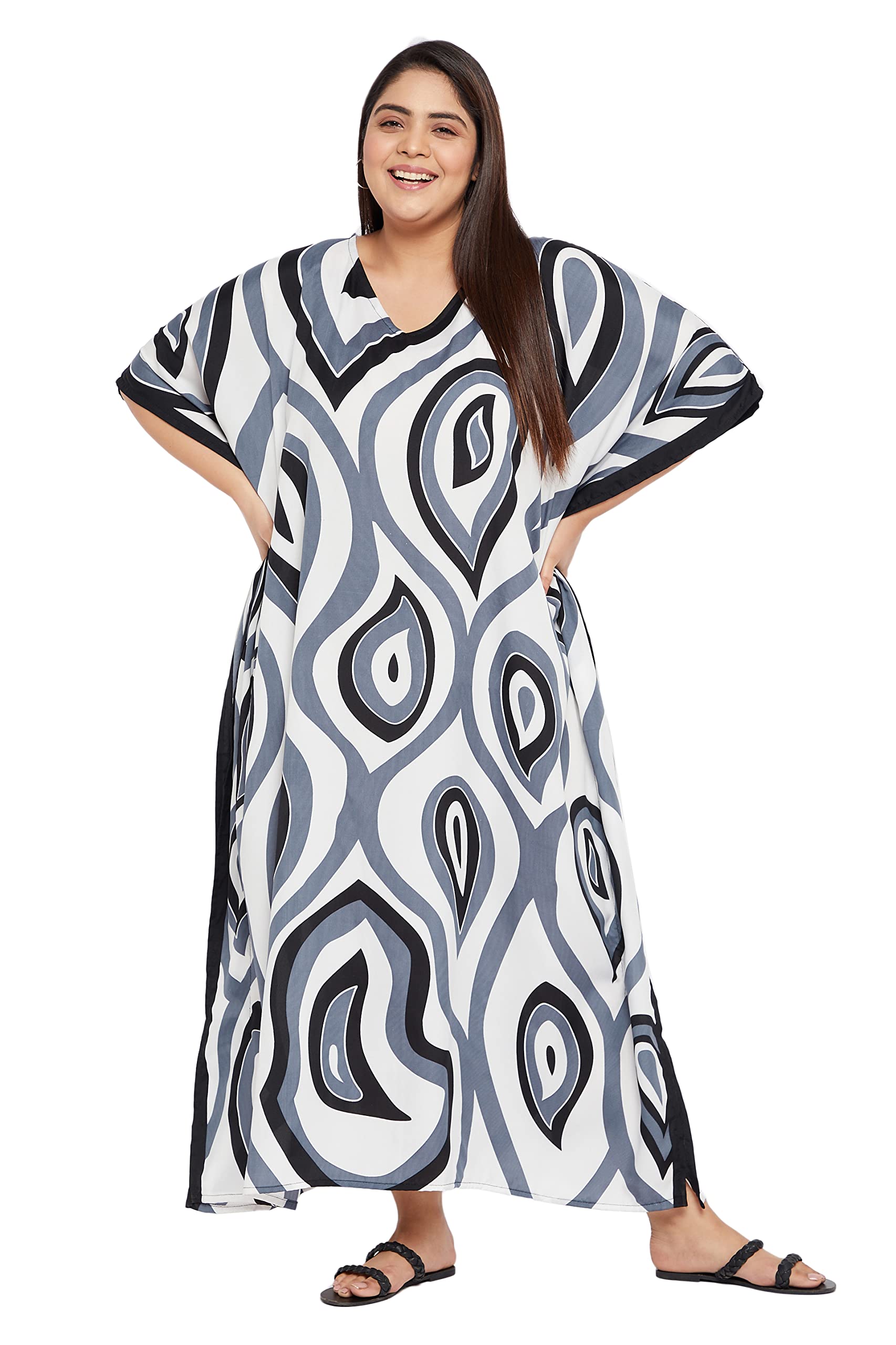 **Plus Size Women's Kaftan Dress with Kimono Sleeves - Flowy Casual Maxi Dress for Beach Cover Up, Summer Vacation, Pool Party & Boho Fashion**