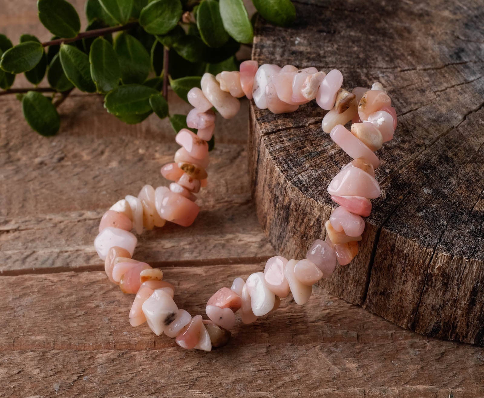 Handmade Peruvian Pink Opal Crystal Bracelet - Natural Healing Stone Chip Beads for Women, Spiritual Jewelry Gift for Meditation, Yoga & Positive Energy
