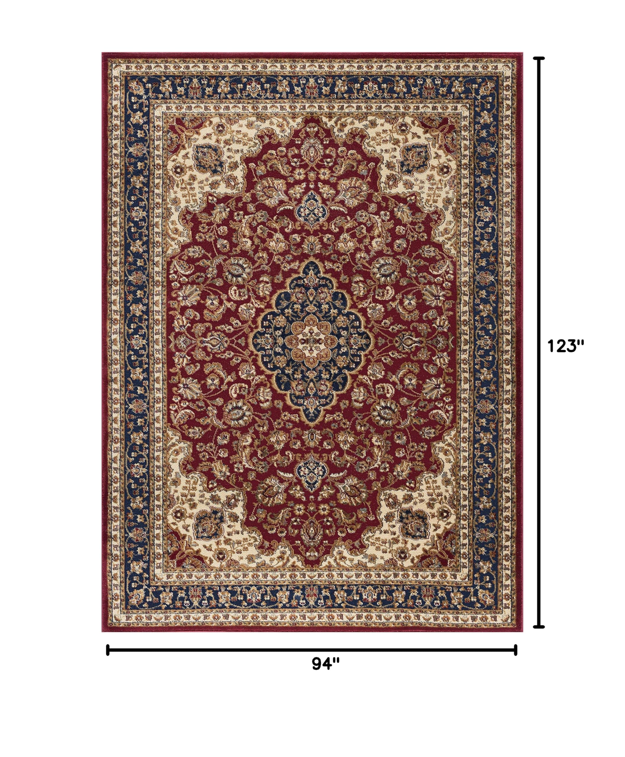 Kirsten Traditional Oriental Red Rectangle Area Rug 8' x 10' - Perfect for Living Room, Bedroom & Home Decor