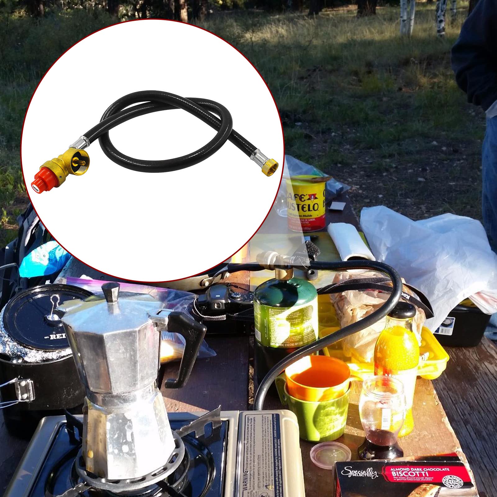 Portable Camping Stove Propane Butane Gas Regulator with Hose - 27.5 Inch Replacement for 1LB Disposable Bottle | Perfect for Outdoor Cooking, Hiking, RV Trips & Emergency Preparedness