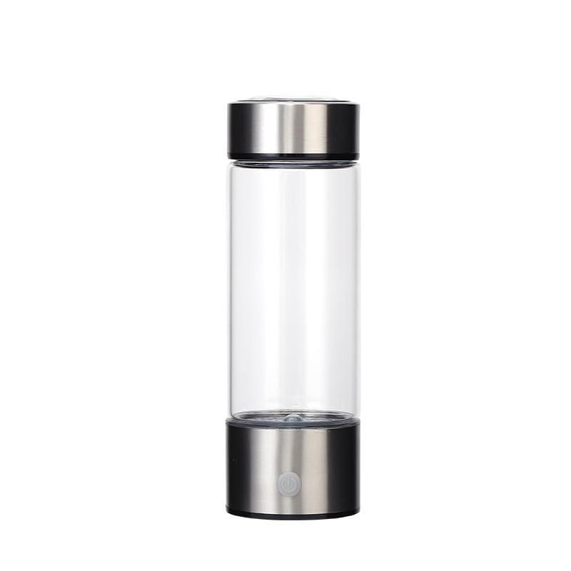 Hydrogen Water Bottle - Portable Hydrogen Rich Water Generator with 3-Min Quick Electrolysis, Rechargeable Glass Water Ionizer for Home, Office & Travel (Silver) | Boost Hydration & Wellness On-The-Go