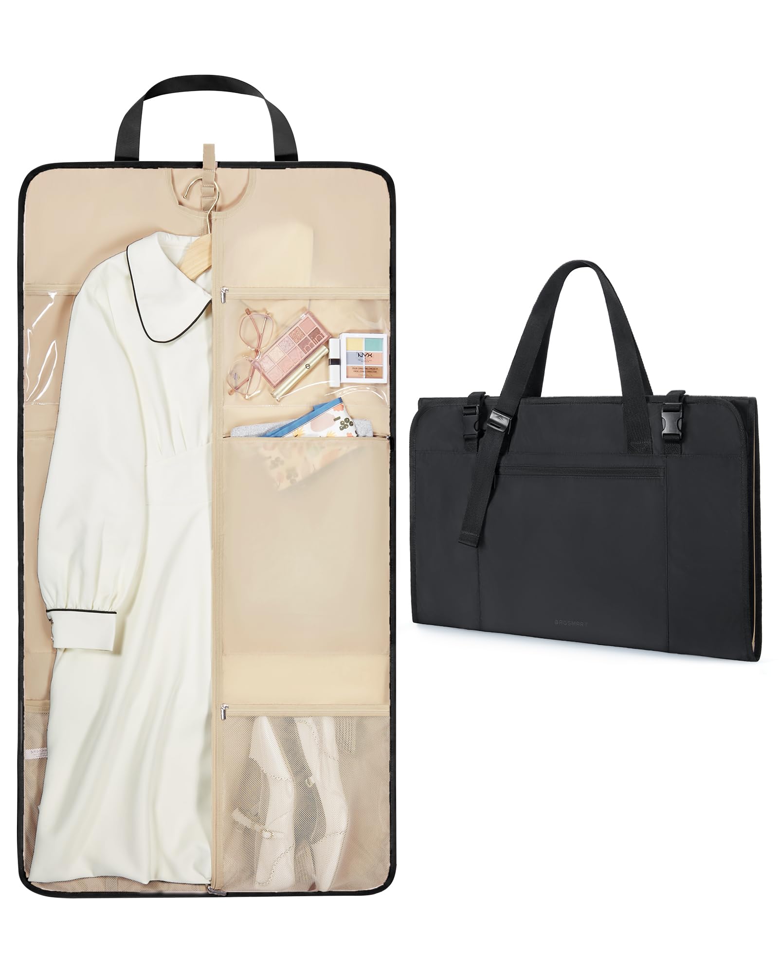 BAGSMART Convertible Fluffy Travel Garment Bag for Women & Men - Foldable Weekender Carry-On Suit Carrier for Hanging Clothes, Dresses, Coats & Shirts | Perfect for Business Trips, Weddings & Vacations