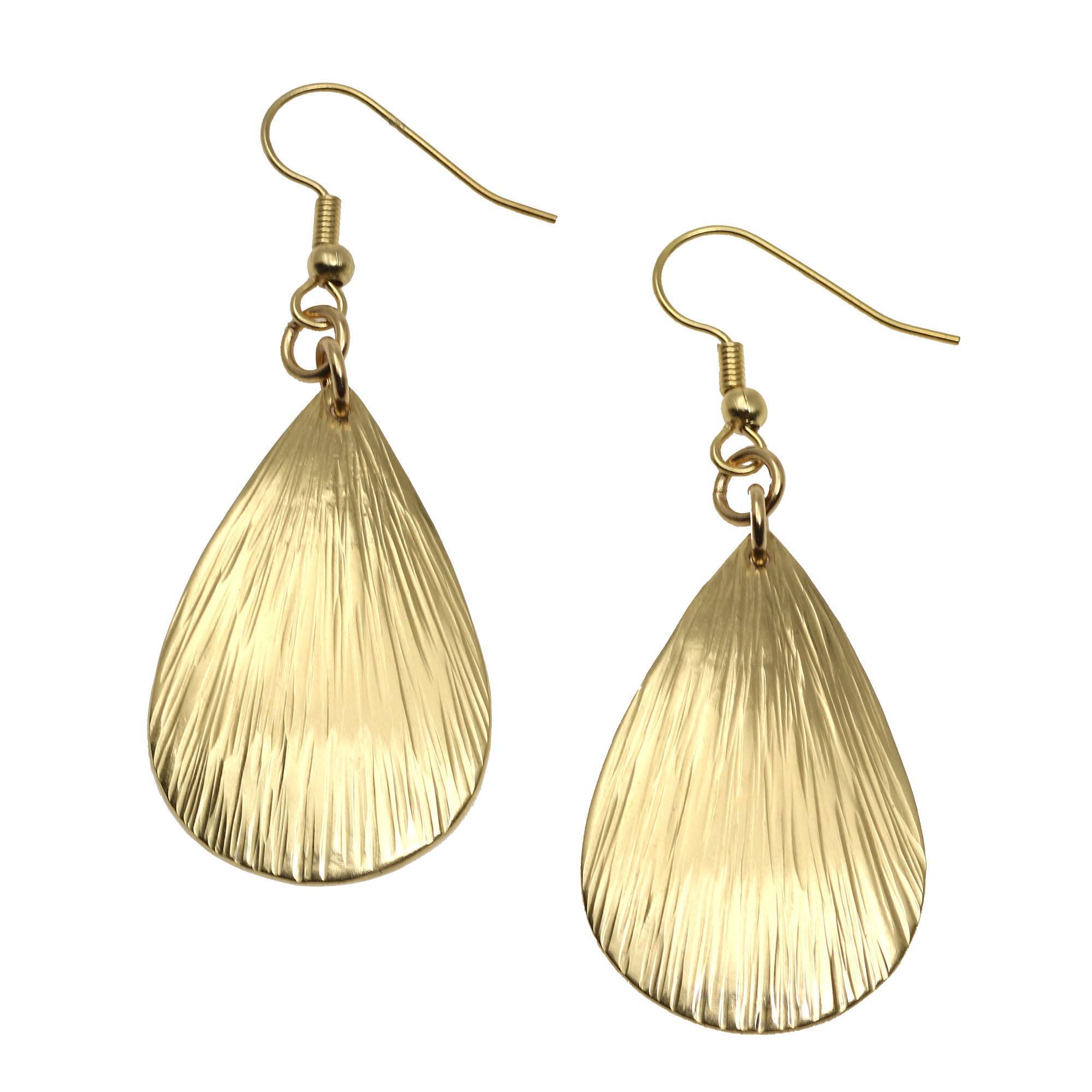 Tear Drop Nu Gold Bark Earrings - Small Dangle Hoop Earrings for Women, Minimalist Gold-Tone Jewelry for Everyday Wear, Perfect for Office, Date Night & Special Occasions