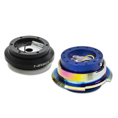 NRG Innovations SRK-130H+280BL-MC 6-Hole Aluminum Ball Bearing Steering Wheel Short Hub Adapter with Gen 2.8 Neo Chrome Blue Quick Release - Compatible with Racing Simulators & Custom Car Builds