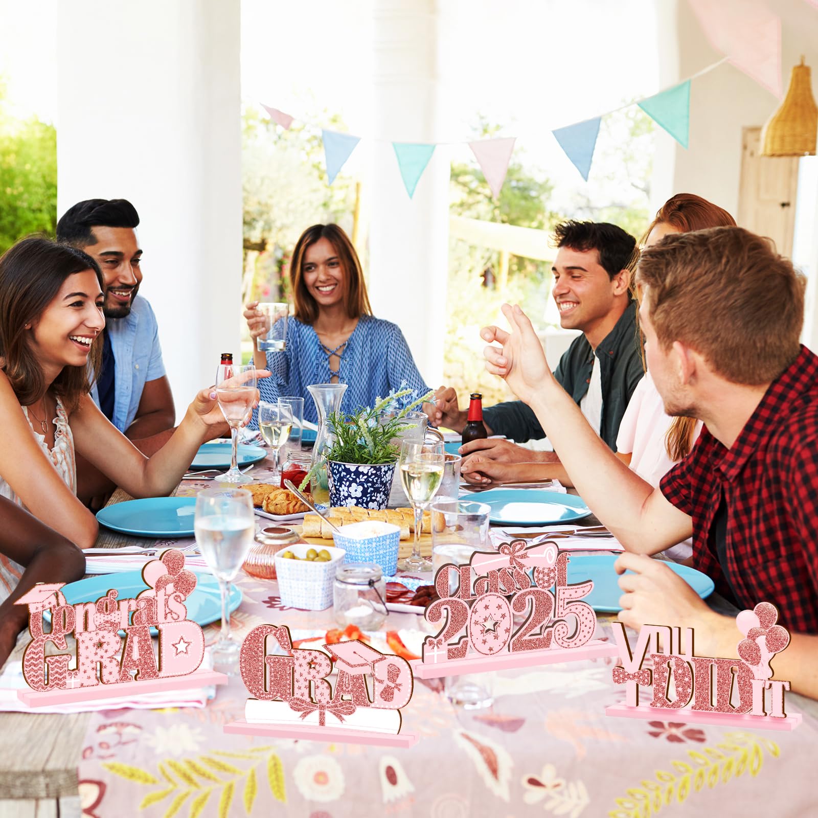 2025 Graduation Party Decorations - 4 Piece Wooden Class of 2025 Table Centerpieces Set - High School & College Grad Party Favors - Photo Booth Props - Rose Gold - Perfect for Graduation Ceremonies, Open Houses & Celebration Decor