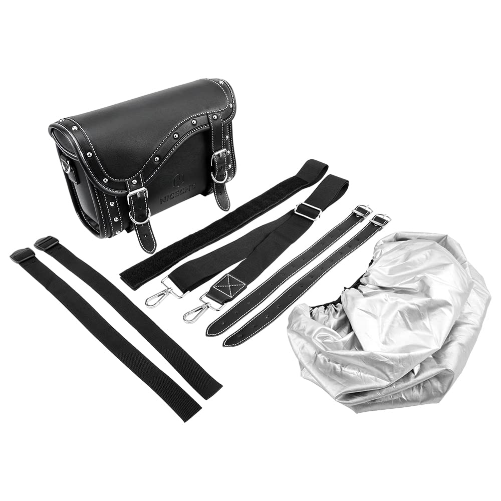 Premium PU Leather Motorcycle Fork Bag - Universal Waterproof Handlebar Tool Bag with Reinforced Straps for Harley, Cruiser & Touring Bikes - Large Black Saddle Bag for Road Trips & Daily Commuting