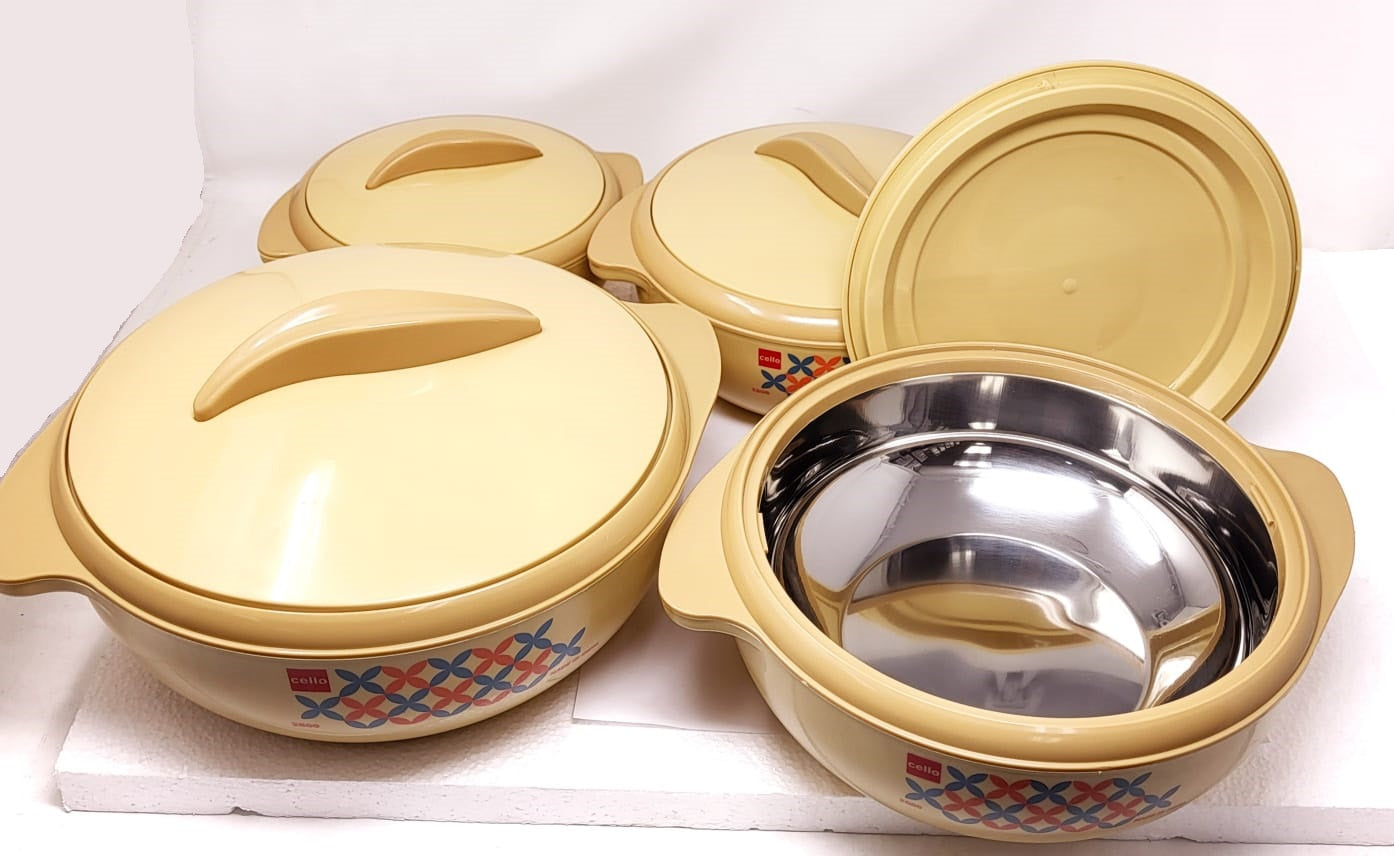 Premium Cello Sizzler Insulated Casserole Dish Set - 4-Piece Hot Pot Serving Set with Lids for Entertaining, Family Dinners & Holiday Gatherings | Microwave & Oven Safe | Ideal for Soups, Stews & Casseroles