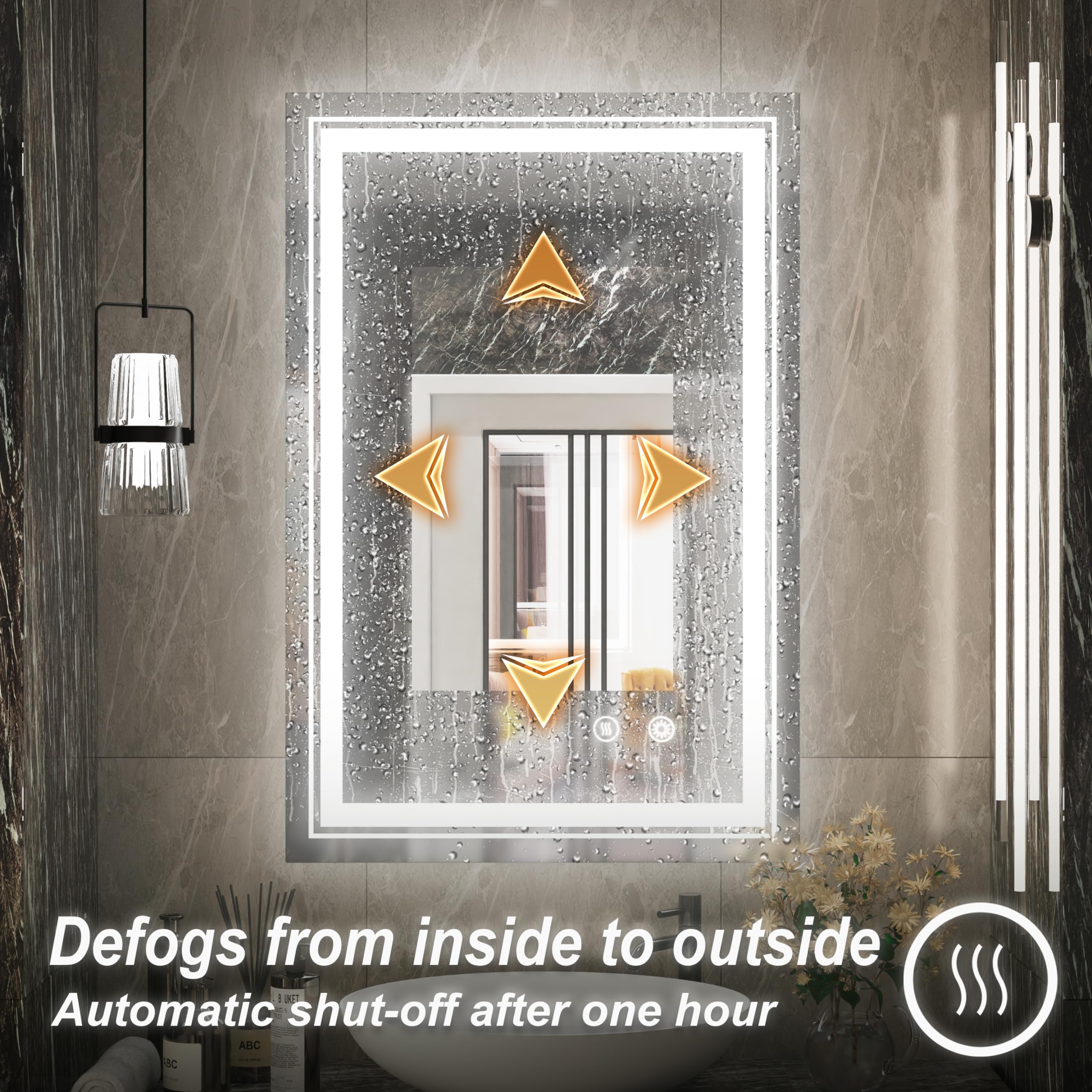 24 x 36 Inch LED Bathroom Mirror with Lights - Dimmable Anti-Fog Vanity Mirror with Memory Function, 6000K Natural Light, Wall Mounted (Horizontal/Vertical) for Makeup, Shaving & Home Decor