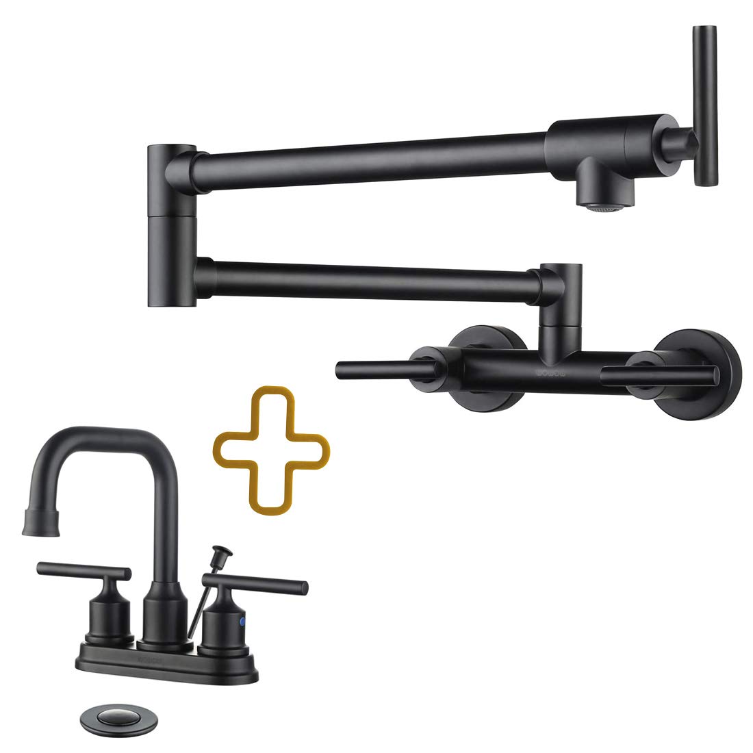 **Black 4-inch Pot Filler Faucet - Hot & Cold Water Folding Kitchen & Bathroom Faucet for Easy Cooking & Handwashing**
