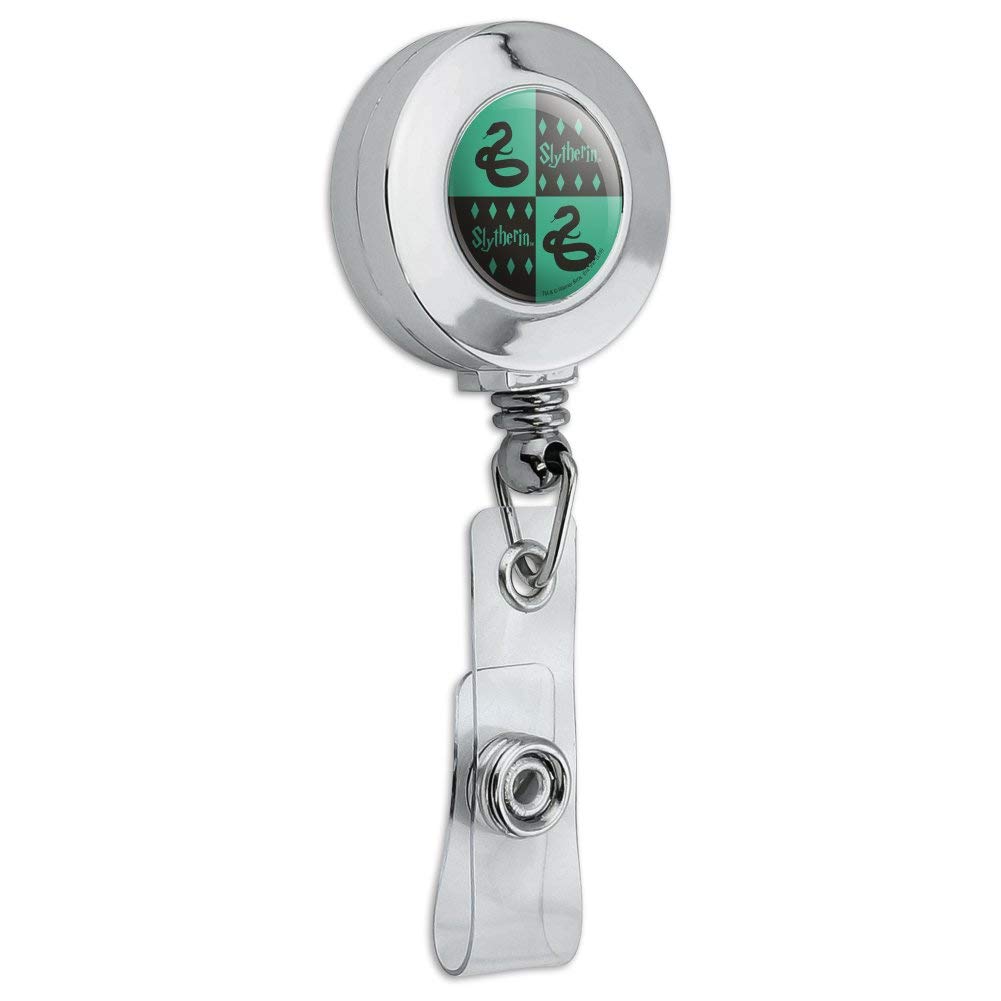 Harry Potter Slytherin Retractable Badge Reel - Chrome ID Card Holder Clip with Snake Pattern - Perfect for Work, School, Cosplay and Harry Potter Fans