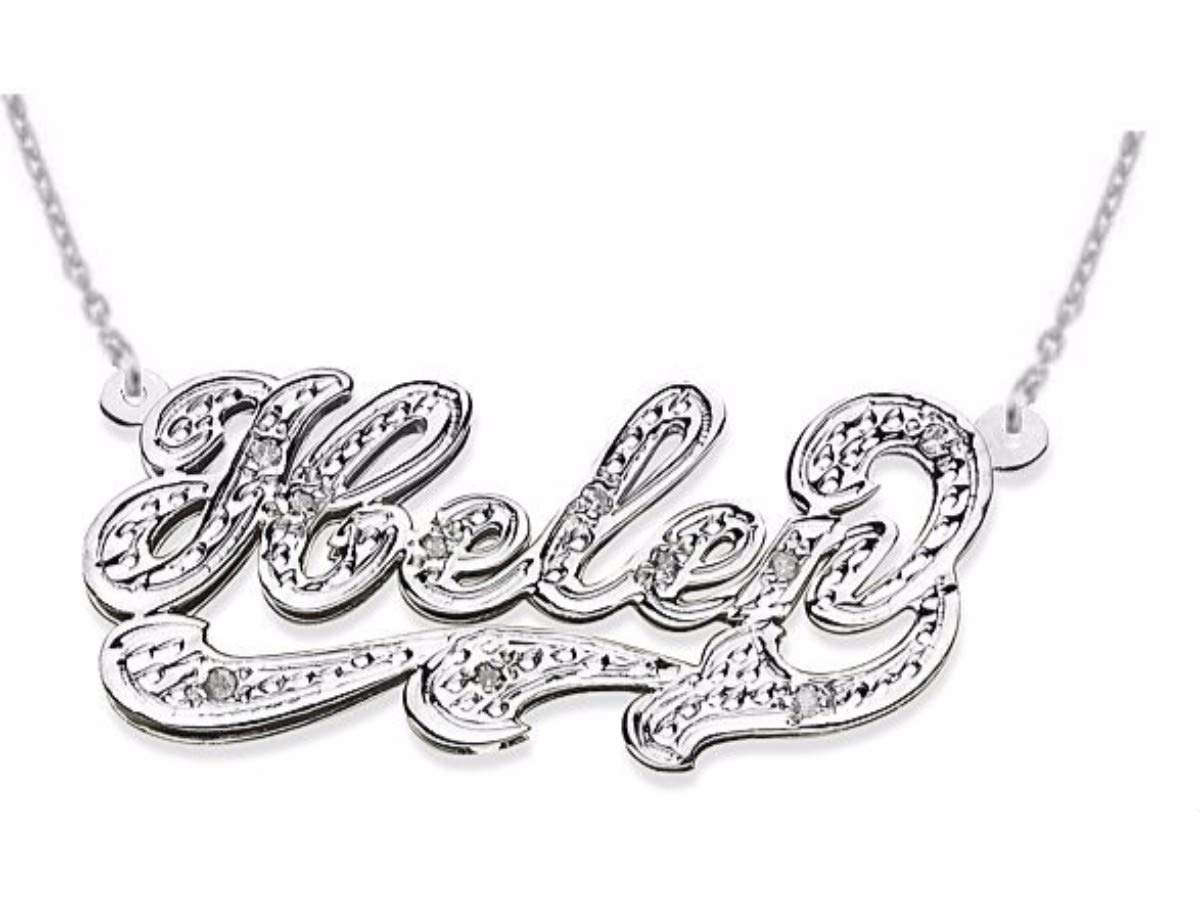 Rylos Personalized Nameplate Necklace for Women & Men - 925 Sterling Silver or Gold Plated, 0.15 Carat Diamond - Custom Engraved Jewelry Gift for Anniversary, Birthday & Special Occasions