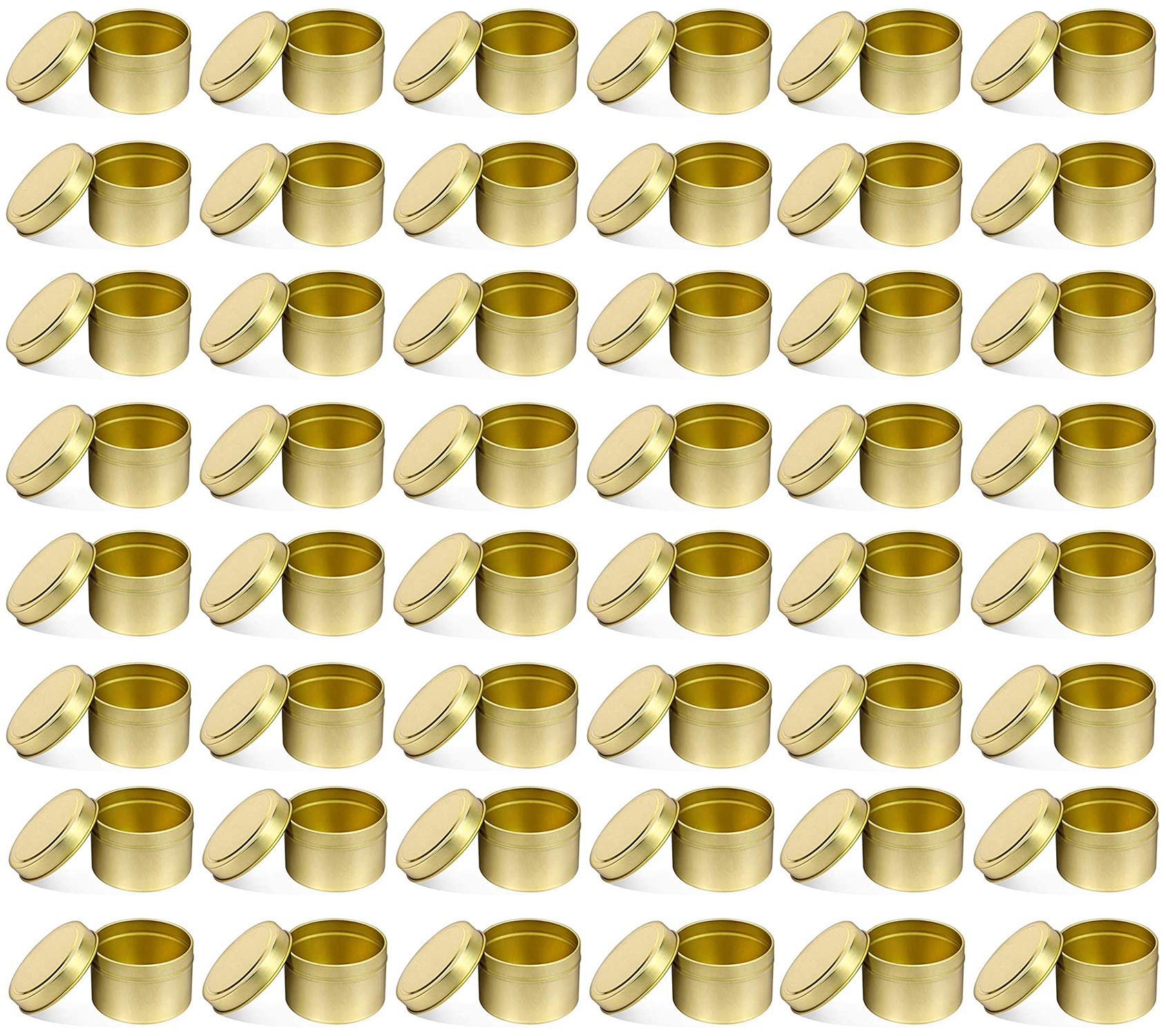 NRANSON 48-Pack Gold Candle Tins with Lids - 8oz Round Metal Candle Containers for DIY Candle Making, Arts & Crafts, Dry Storage, Wedding Favors & Party Decorations - Reusable Decorative Tins for Home, Office & Gift Packaging