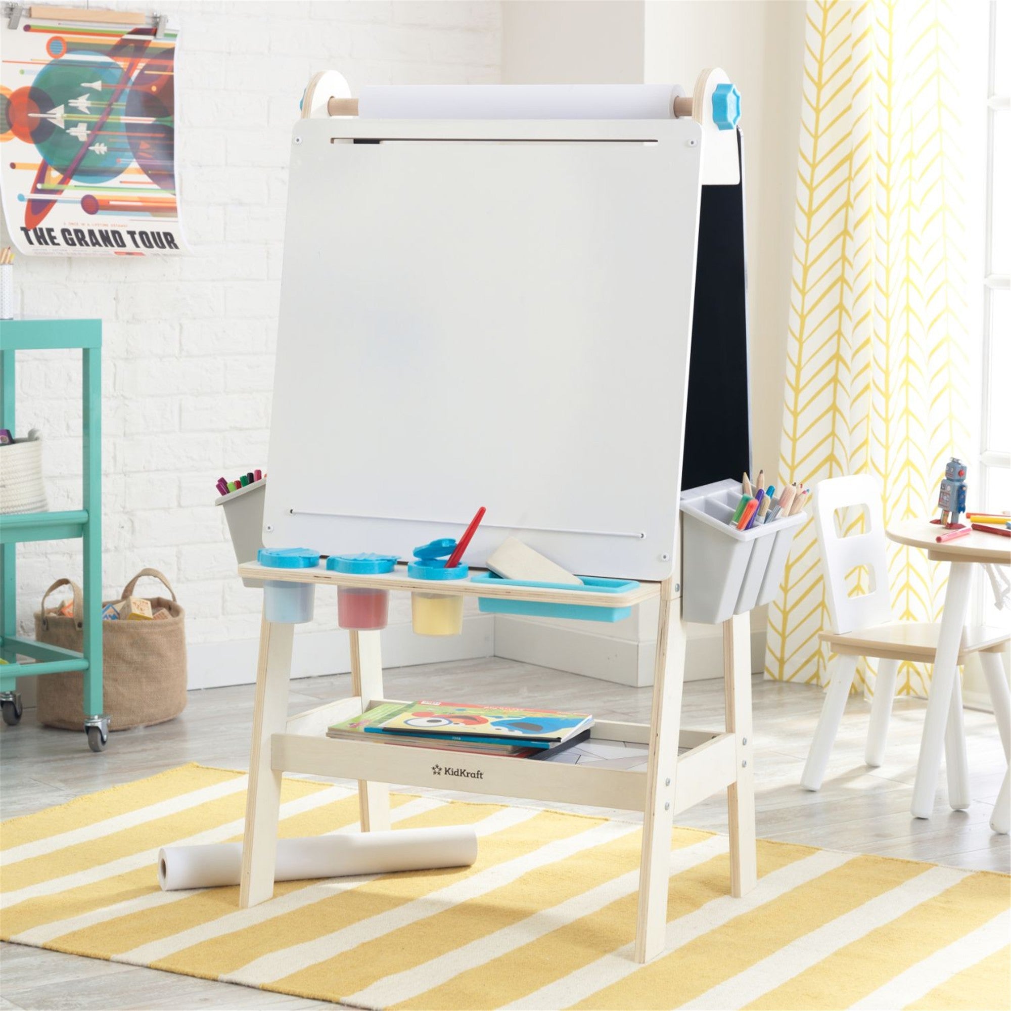 KidKraft Create N Play Art Easel - Double-Sided Wooden Kids Drawing Board with Chalkboard & Whiteboard - Perfect for Home, Classroom & Preschool Creative Play