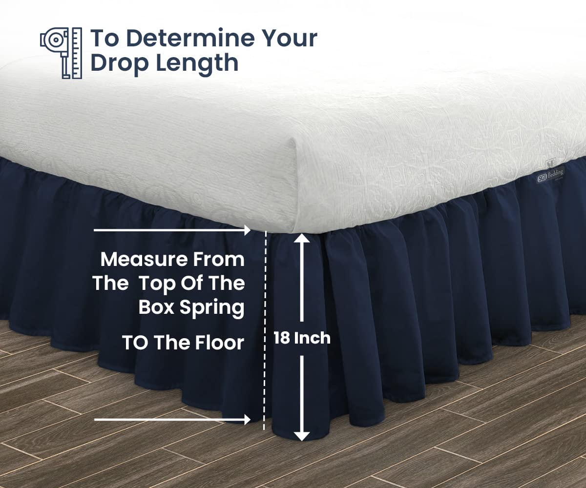 18 Inch Ruffled Bed Skirt - Microfiber Fade & Wrinkle Resistant - Navy Blue Full Size Bedding with Storage Space | Perfect for Guest Rooms, Master Bedrooms & Home Decor