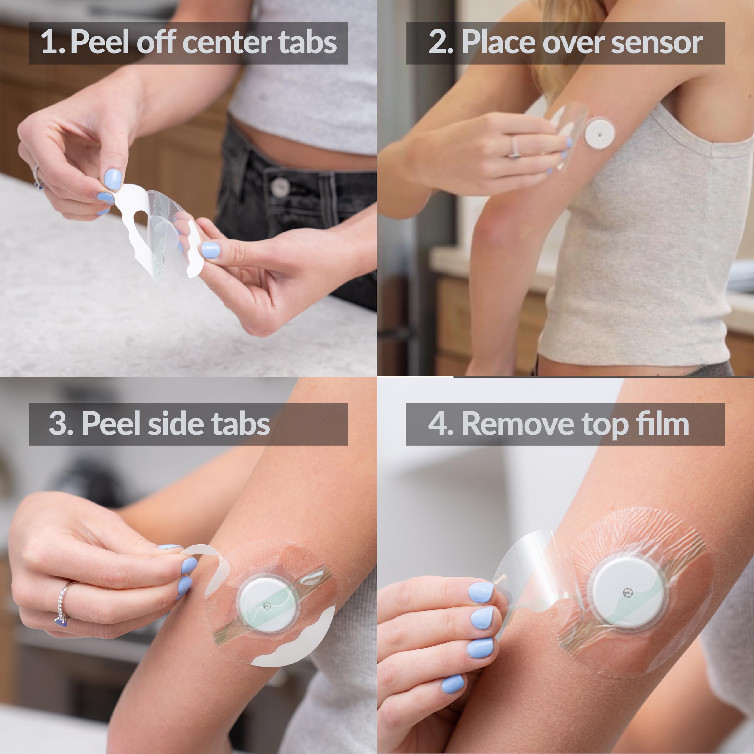 Freestyle Libre 1 2 3 Waterproof Adhesive Patches - 60 Pack with Skin Prep Wipes - Hypoallergenic CGM Sensor Cover for Diabetes Management - Transparent Medical Tape for Swimming, Showering & Active Lifestyle