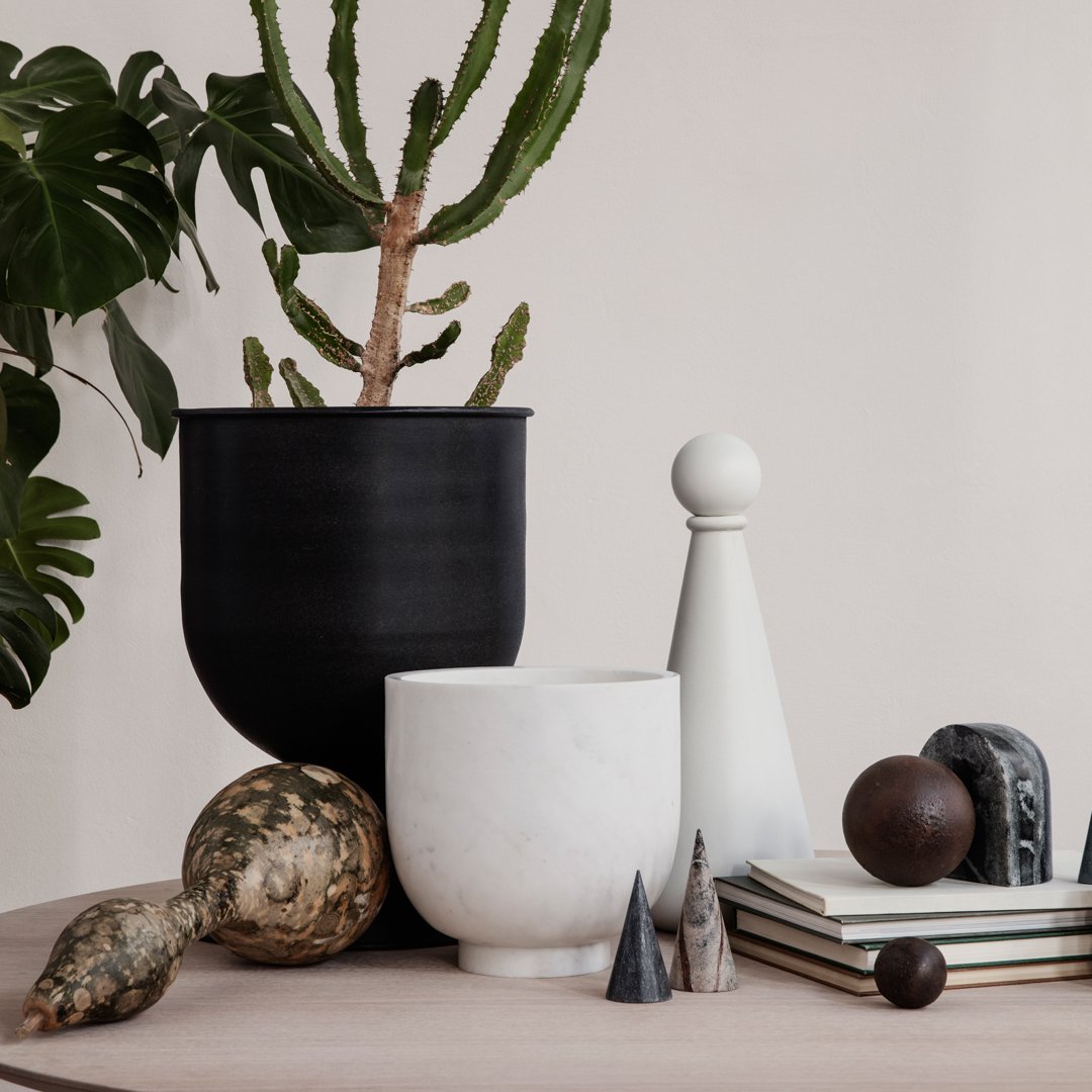 Ferm Living Hourglass Pot - Modern Ceramic Planter for Succulents & Small Plants - Perfect for Home, Office & Indoor Decor