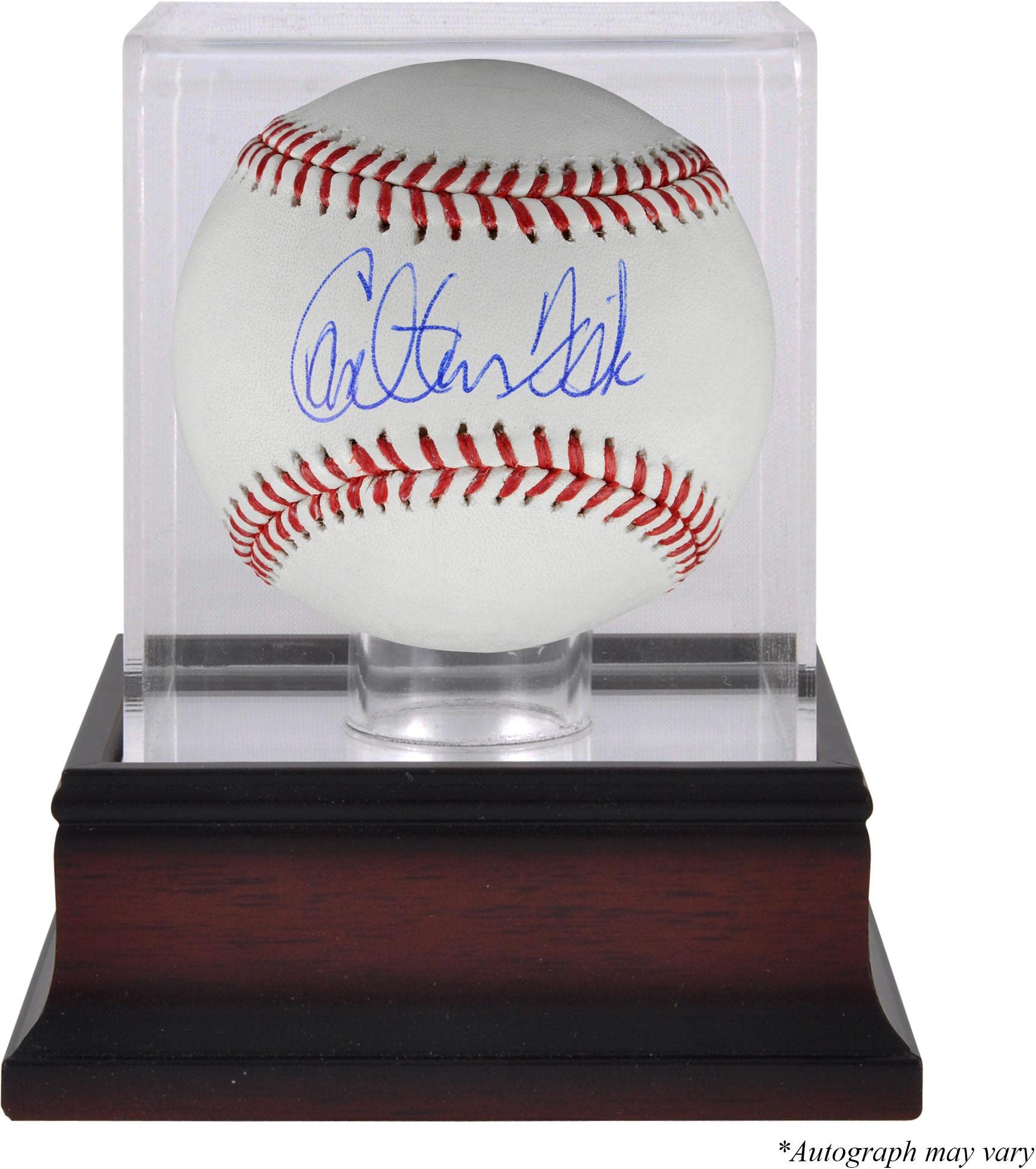 Carlton Fisk Autographed Baseball with Mahogany Display Case - Boston Red Sox Memorabilia - Perfect for Sports Collectors and Man Cave Decor
