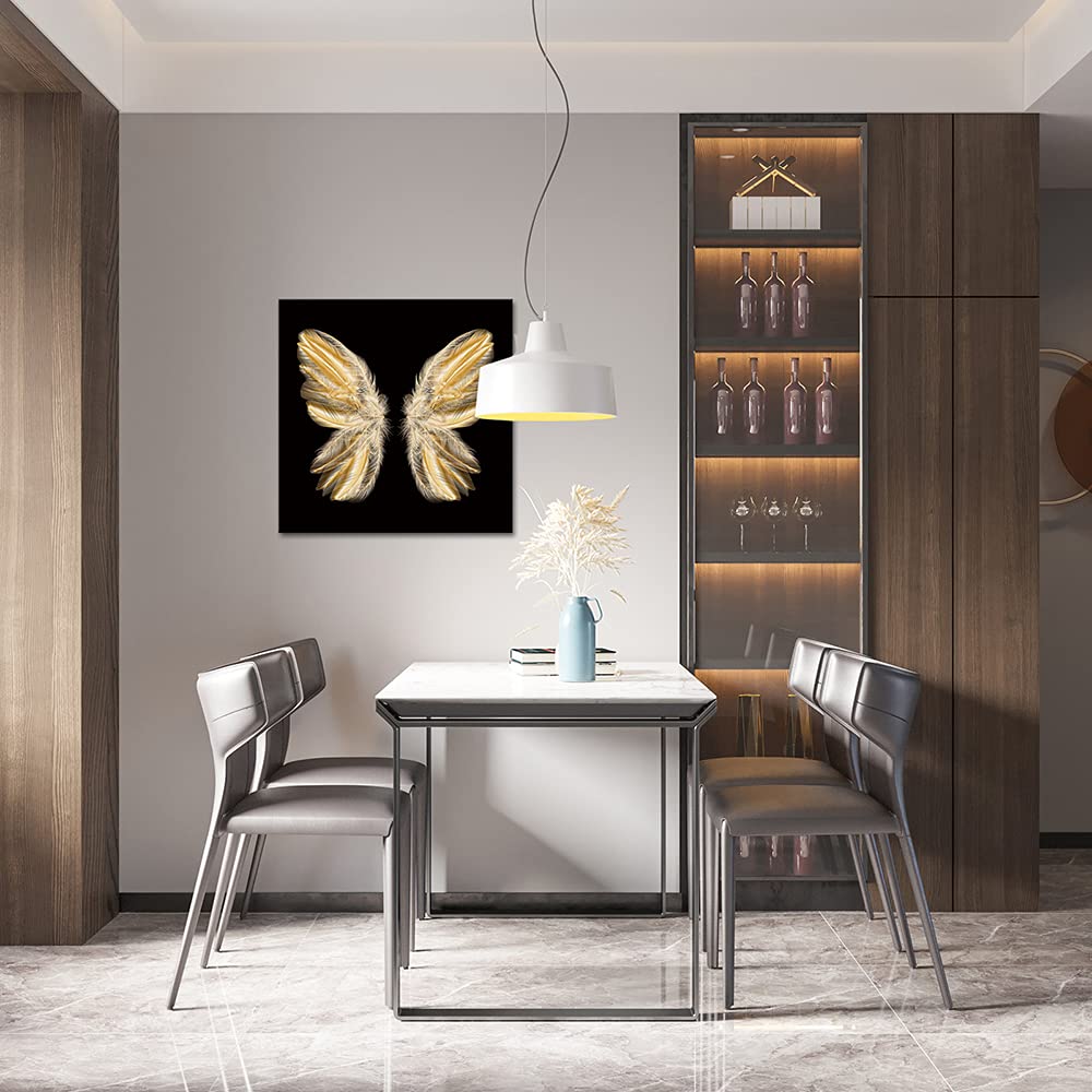 Canvbay Black & Gold Abstract Butterfly Angel Wings Canvas Wall Art - 24x24 Inch Modern Fashion Painting for Bedroom, Girl's Room Decor | Perfect for Nursery, Living Room & Home Office Wall Decor