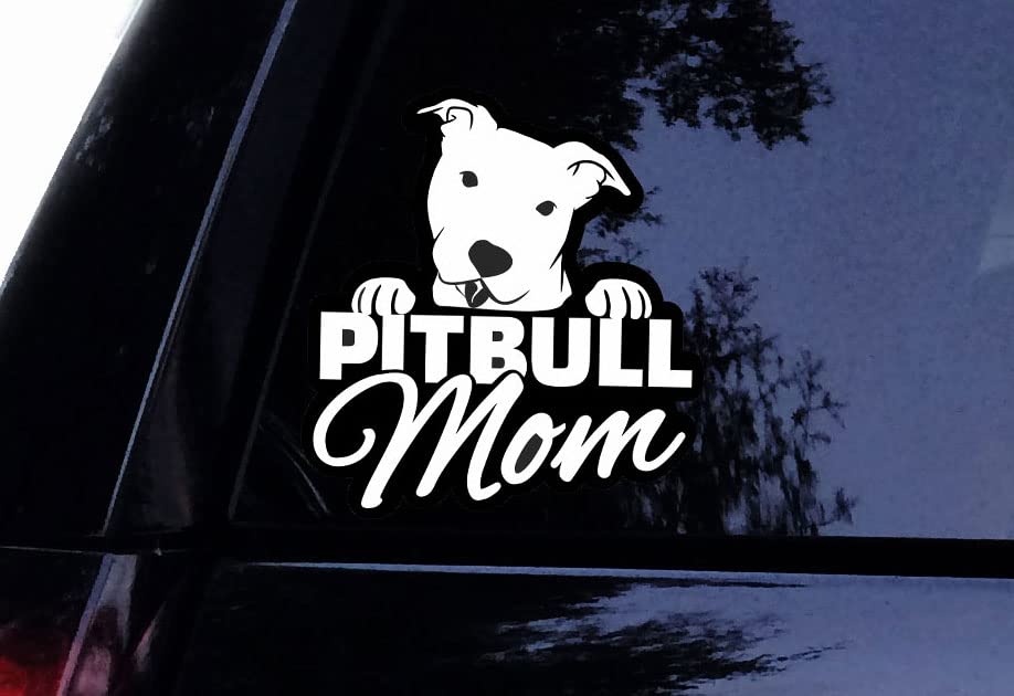 Pitbull Mom Peeking Pit Decal - 10 Inch White Vinyl Sticker for Car, Laptop, Window - Perfect for Pet Lovers & Funny Car Decor