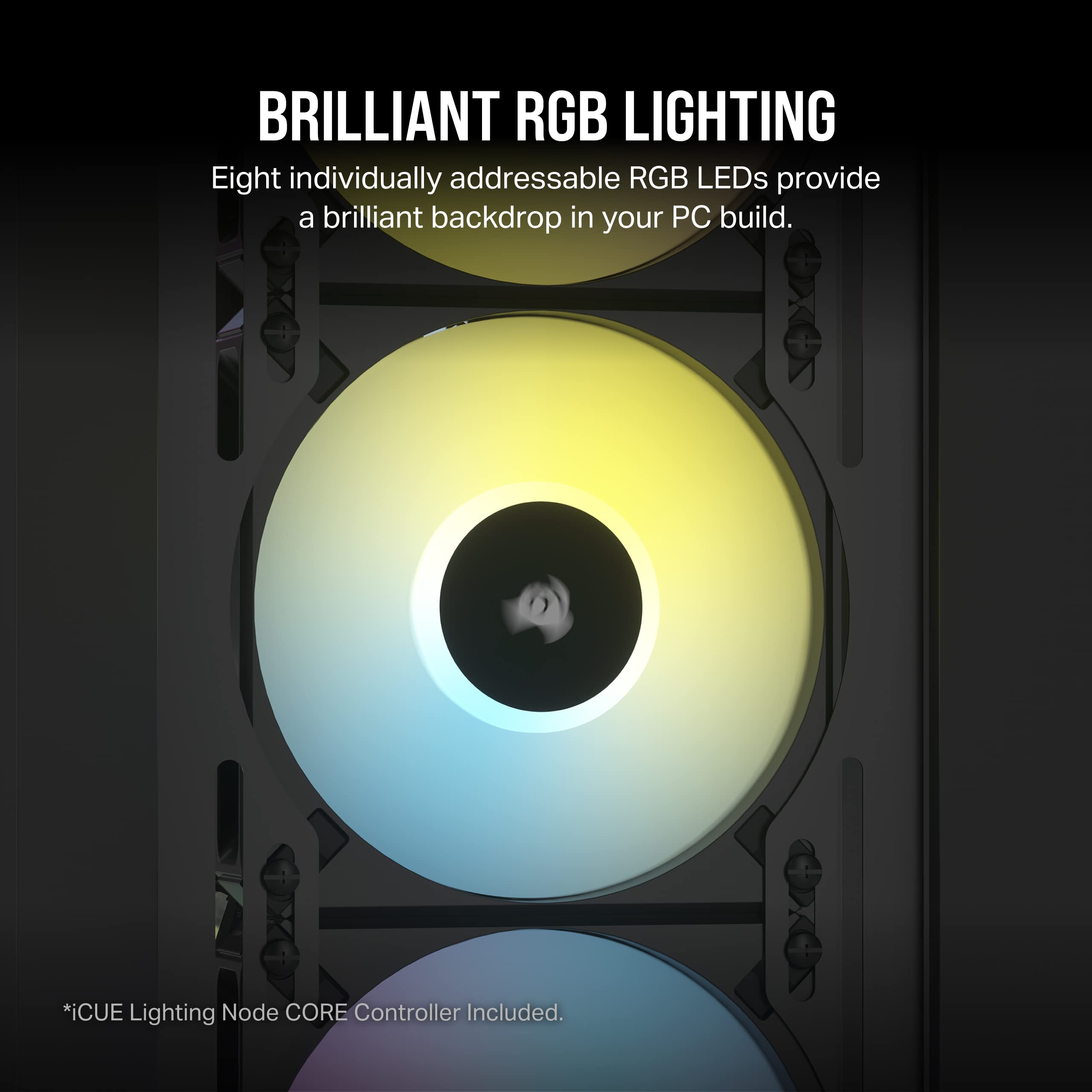 Corsair iCUE AF120 RGB Elite 120mm PWM Triple Fan Kit with 8 RGB LEDs, AirGuide Technology & Zero RPM Mode - Includes iCUE Lighting Node CORE Controller (Black, Renewed) - Perfect for PC Cooling, Gaming Rigs & Case Airflow Optimization
