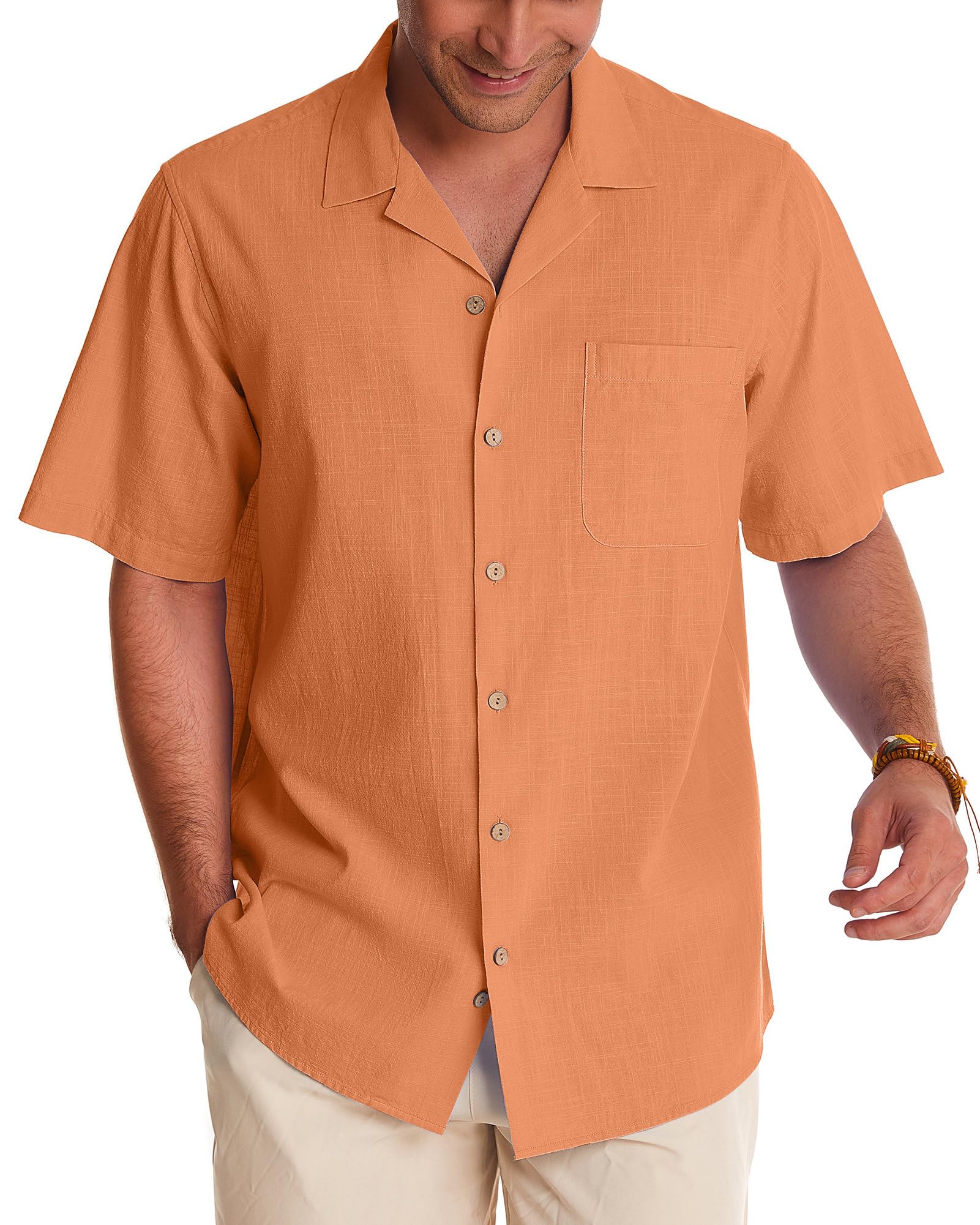 Men's Linen Shirts Short Sleeve - Breathable Cotton Button Down Shirts for Summer, Beach & Vacation - Casual Hawaiian Cuban Shirts for Outdoor Activities, Travel & Tropical Getaways