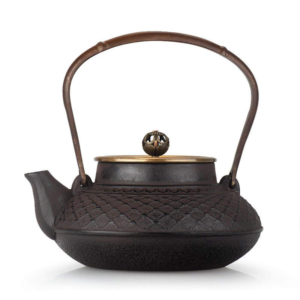 Handmade Cast Iron Tea Kettle with Purple Bamboo Handle & Copper Lid - 0.9L Retro Kungfu Tea Pot for Traditional Brewing, Home Decor & Gift Giving