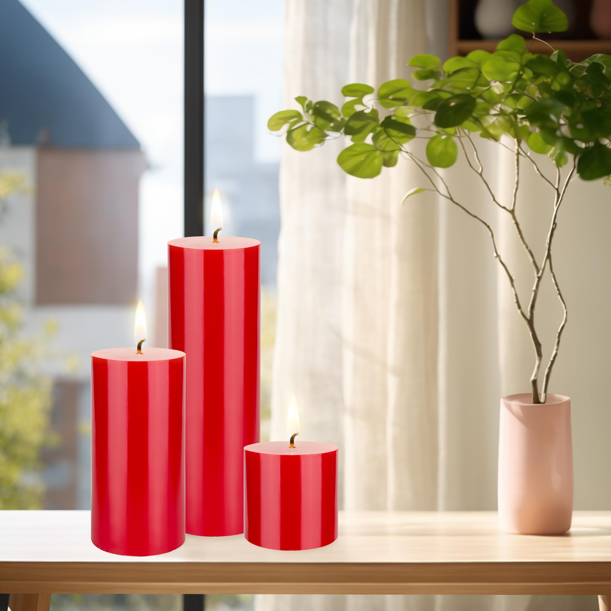 Premium Unscented Red Pillar Candles Set of 6 - 3x6 Inch Hand-Poured Pure Wax Candles for Home Decor, Weddings, Spa Relaxation, Holiday Centerpieces & Prayer Vigils - Elegant Party Decorations & Celebration Essentials