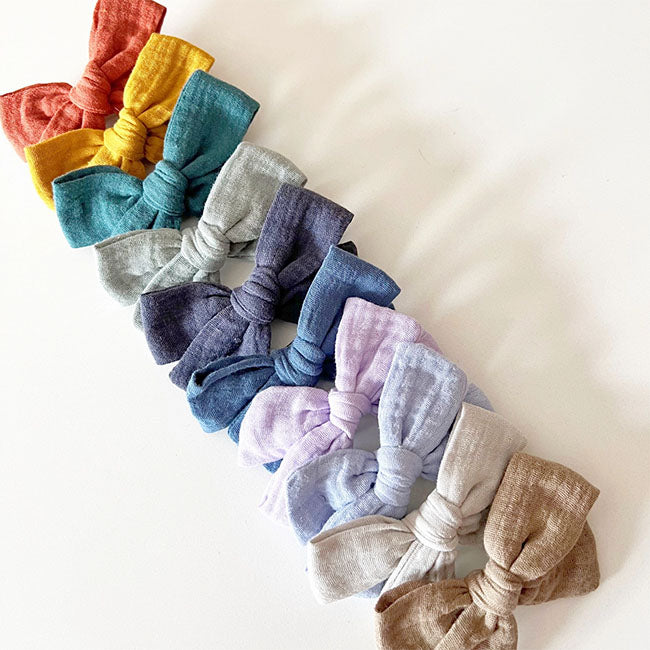 Bohemian Baby Muslin Hair Bow Clip - Soft Cotton Headband for Girls & Toddlers - Perfect for Parties, Photography & Everyday Style