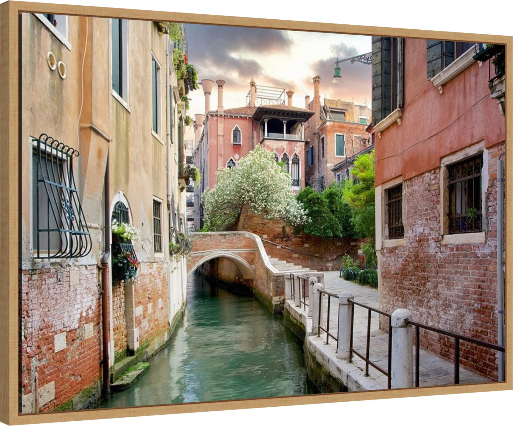 Amanti Art Framed Canvas Wall Art - 23x33 Venetian Canale #9 by Alan Blaustein, Modern Cityscape Painting for Living Room, Bedroom & Office Decor | Large Framed Canvas Artwork for Home & Office Wall Decor