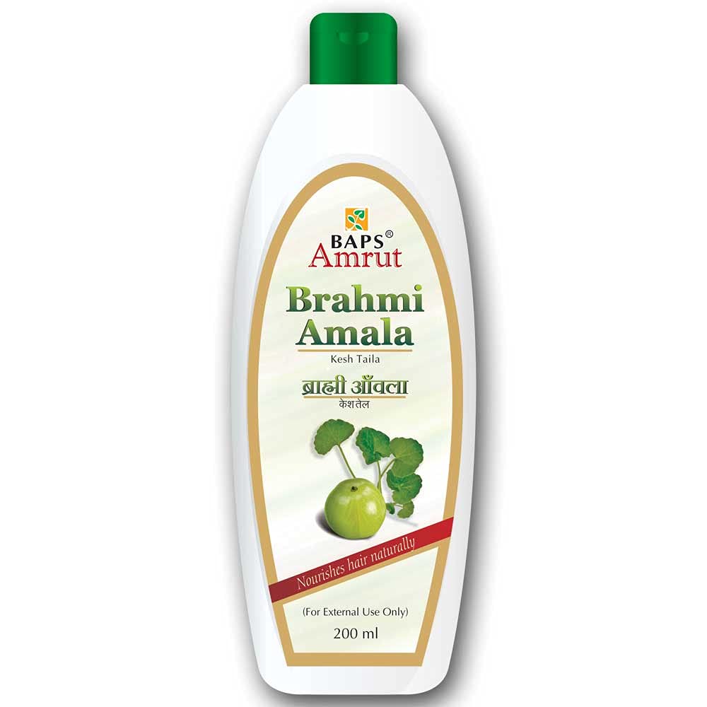 BAPS Amrut Brahmi Amala Hair Oil 200ml - Natural Ayurvedic Hair Growth Treatment for Dry, Damaged Hair - Promotes Thickness & Shine - Perfect for Daily Scalp Massage & Hair Care Routine