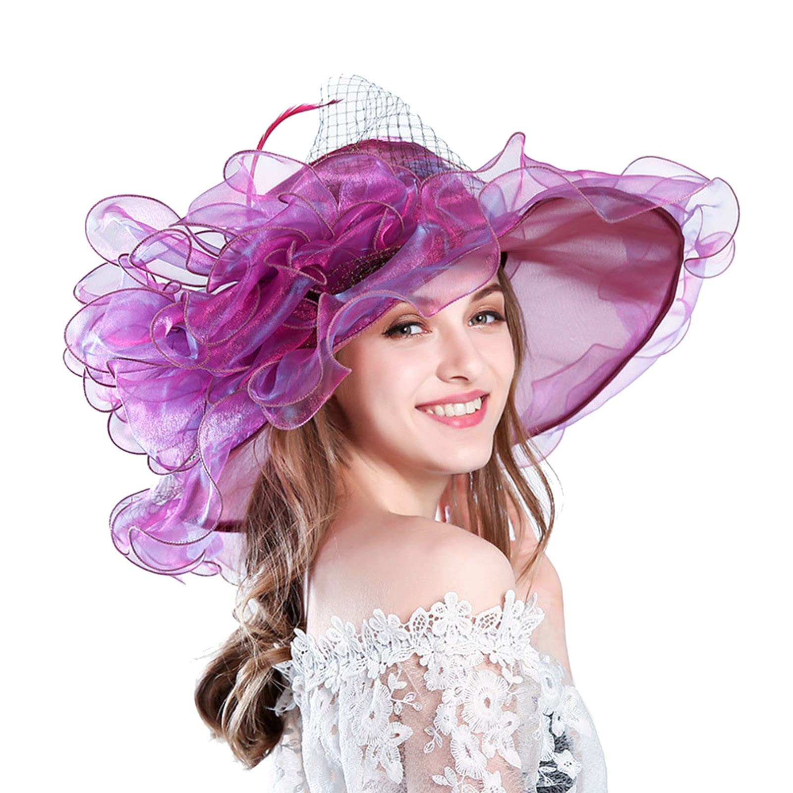 Women's Wide Brim Sun Hat with Flower Design - Summer Beach Hat for Outdoor Activities, Bridal Shower, and Vacation Wear
