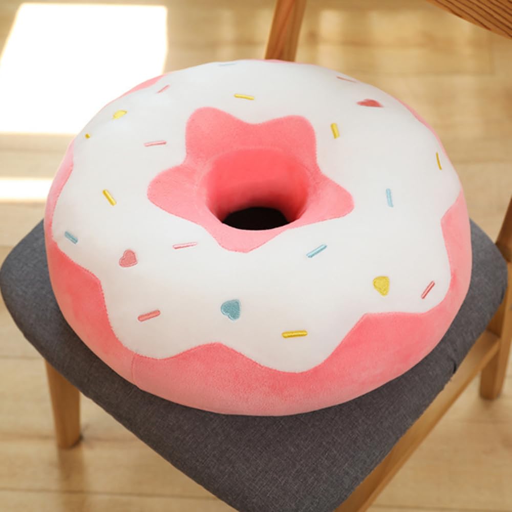 YUDONG 15-Inch Round Donut Pillow - Soft Plush Cushion for Couch, Chair, Floor & Sofa - Funny Food-Shaped Stuffed Decor (White & Pink) | Perfect for Home Decor, Kids Room, Office & Lounge Relaxation