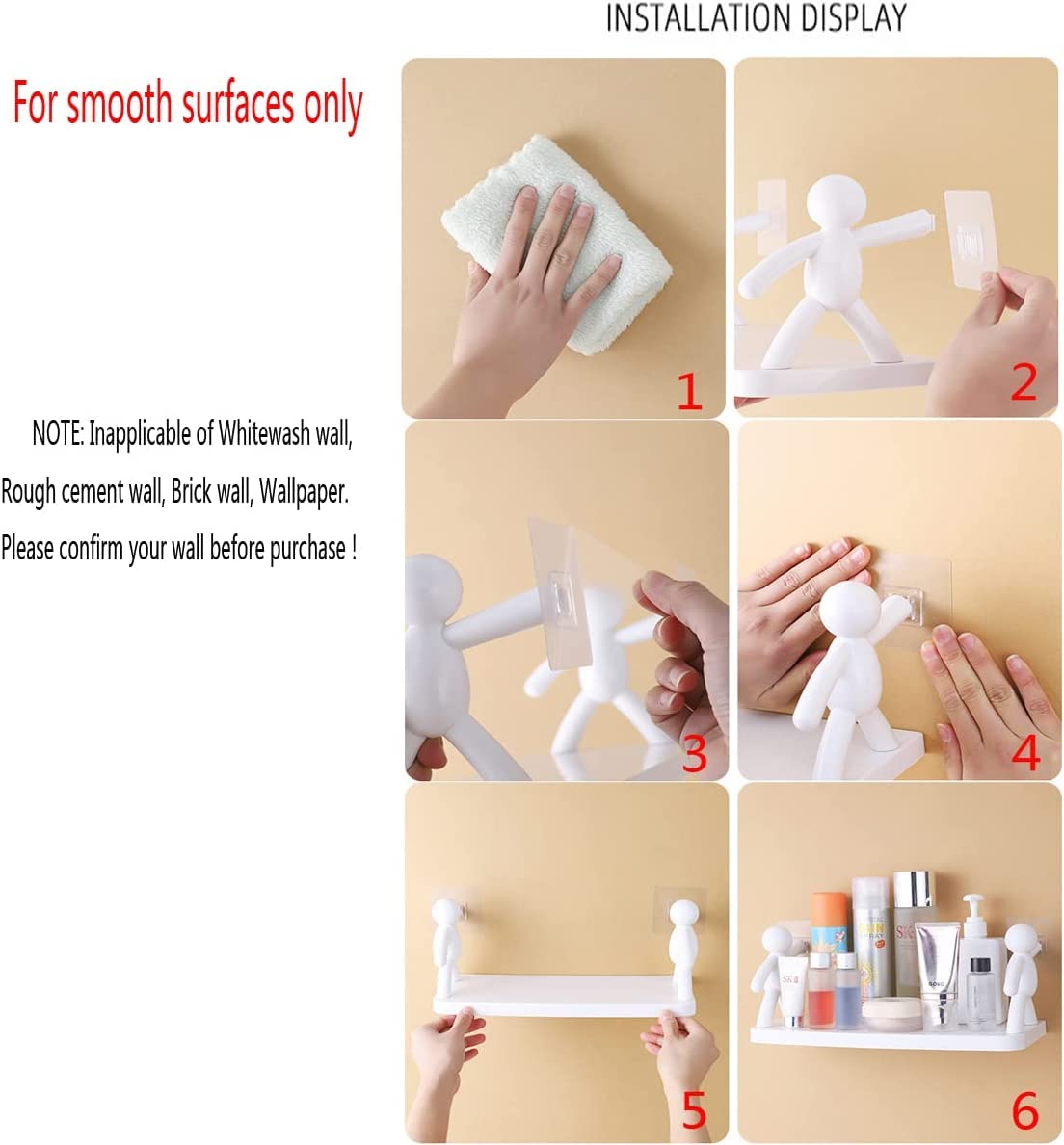 ADL PASSION White Wall Mounted Plastic Bathroom Shelf - Self Adhesive Shower Organizer with 2 Stickers for Bathroom Storage, Kitchen, Bedroom & Office Organization