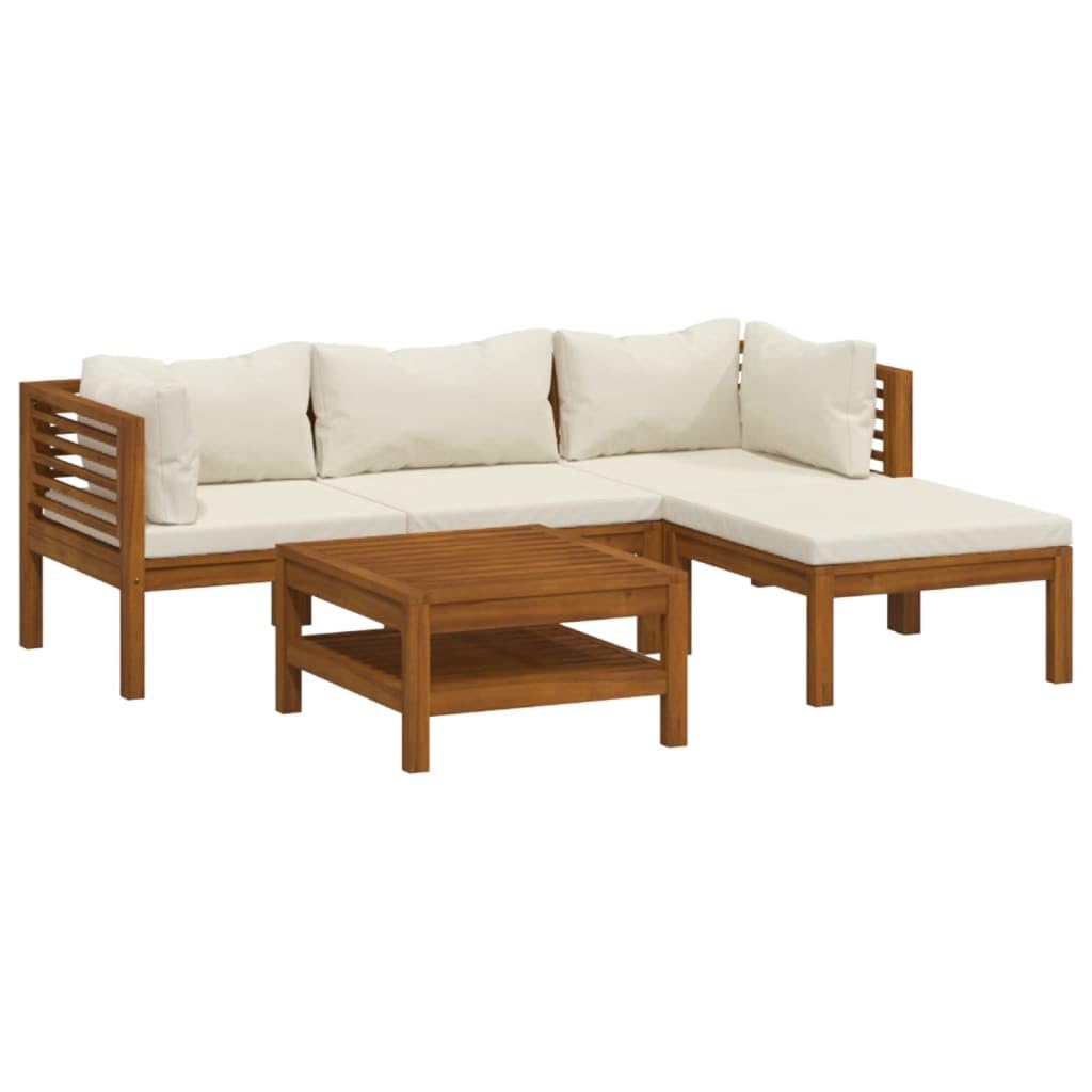 vidaXL 5-Piece Patio Lounge Set - Outdoor Garden Furniture with Cushions, Acacia Wood Sectional Sofa, Retro Style Corner Sofa for Backyard, Poolside & Patio Relaxation