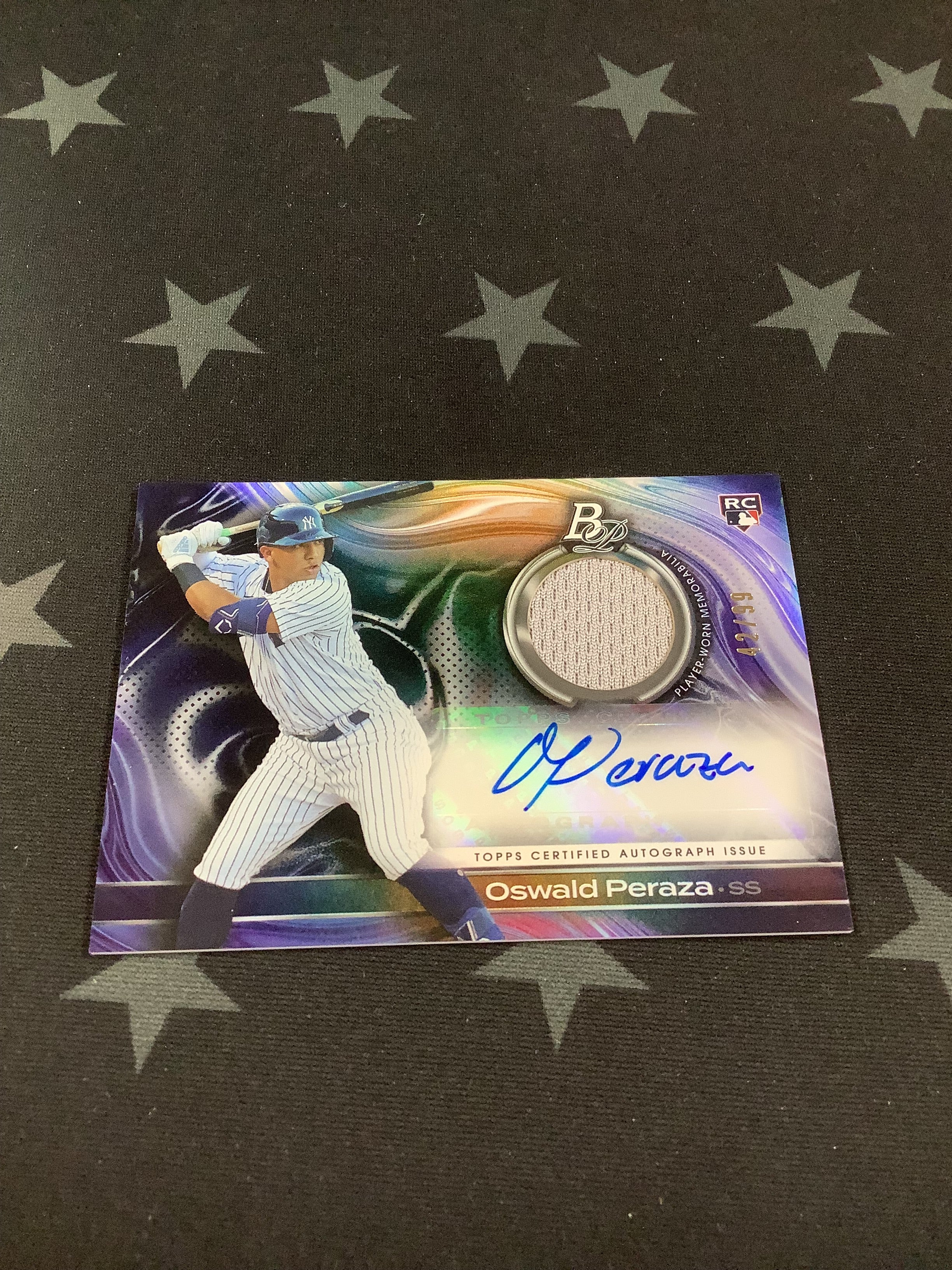 2023 Bowman Platinum Baseball Oswald Peraza Rookie Patch Auto /99 - MLB Collectible Trading Card for Fans & Investors