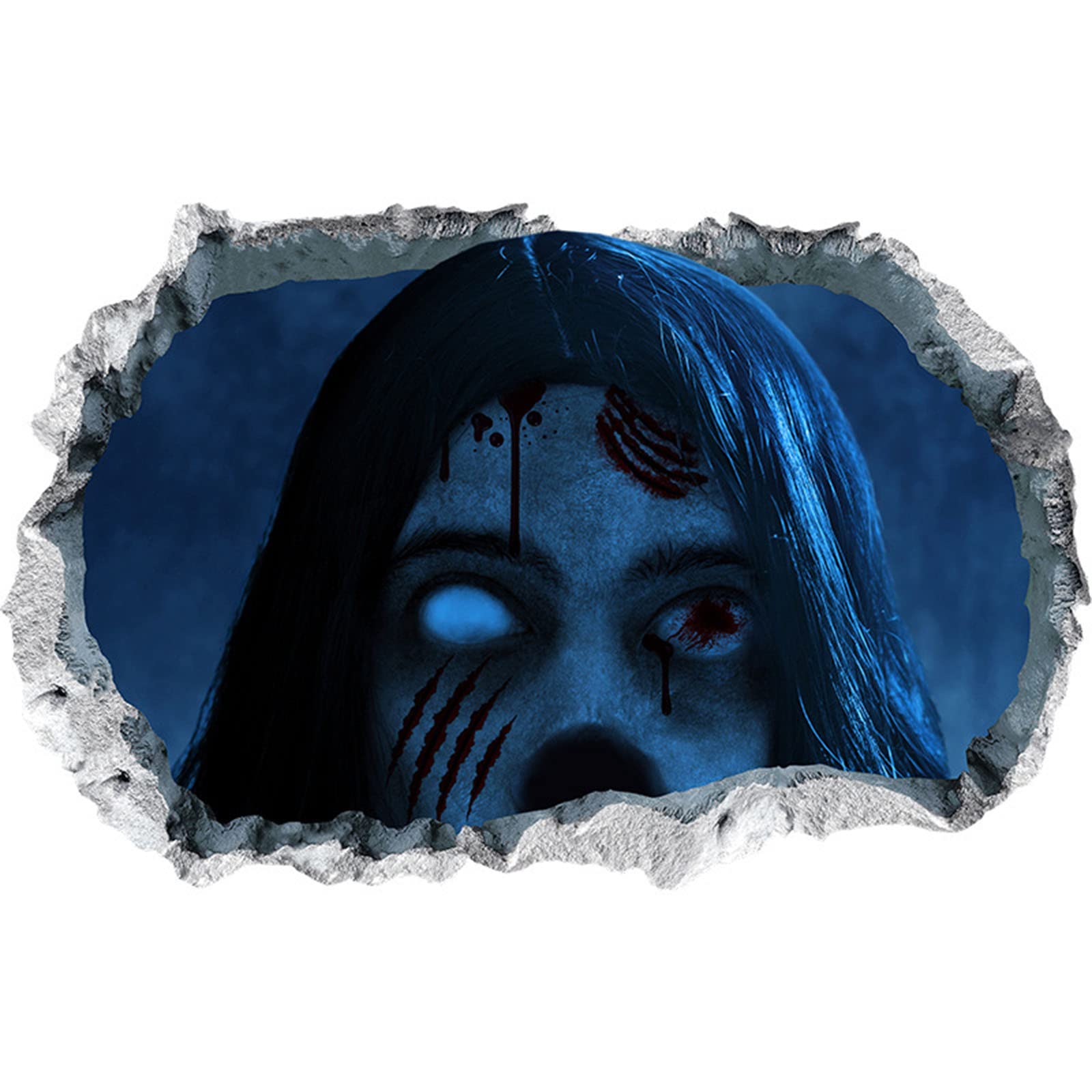 Horror Woman Broken Mirror Wall Decals - Gothic Bedroom Decor for Boys, Living Room & Porch - Octagon Glass Mirror Tiles for Spooky Home Wall Art (Perfect for Halloween & Horror-Themed Parties)