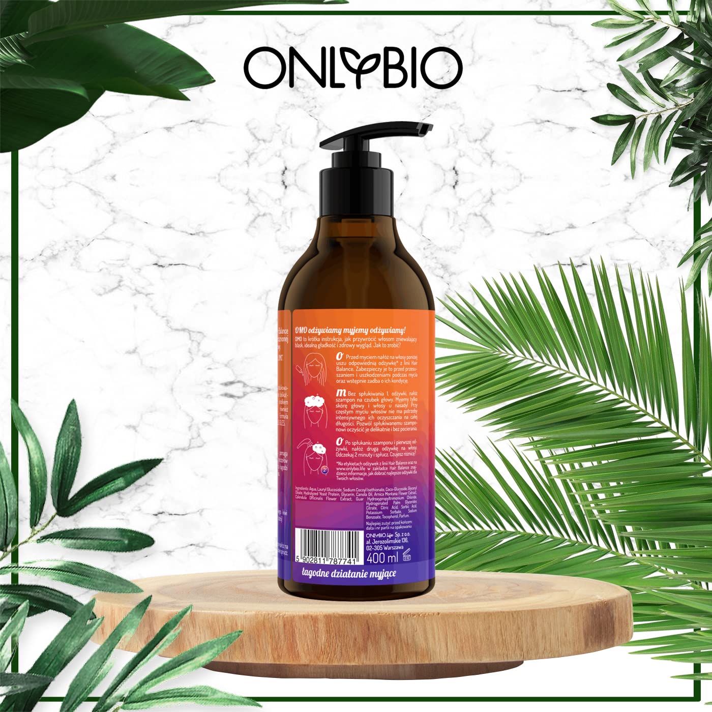 OnlyBio Hair Balance Balancing Shampoo 400ml - Natural Scalp Care for Dry & Oily Hair - Gentle Cleansing for Healthy Hair Growth - Perfect for Daily Use at Home or Salon