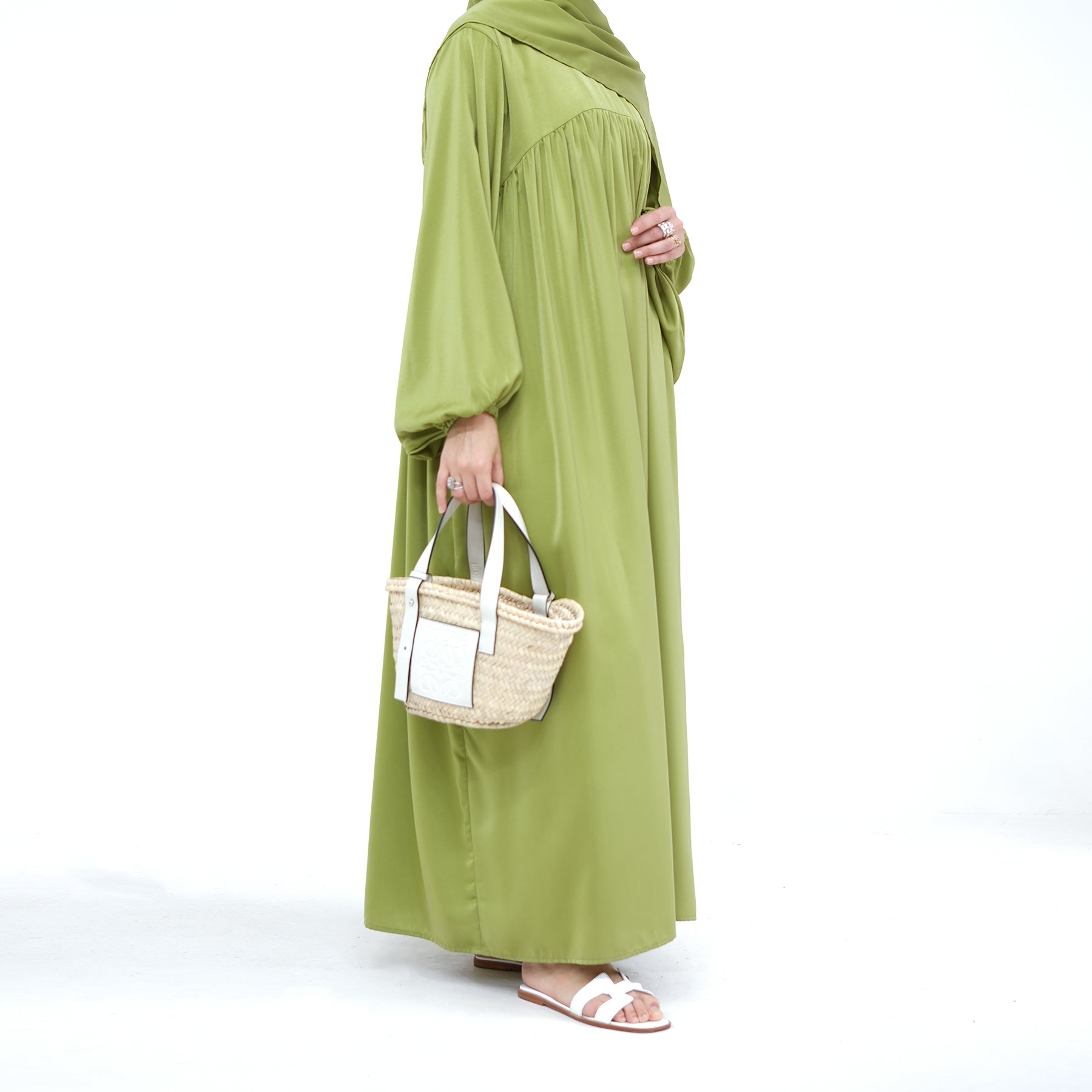 Amelia Satin Abaya Set for Women - Elegant Islamic Prayer Dress in Pistachio Green - Perfect for Eid, Ramadan & Special Occasions