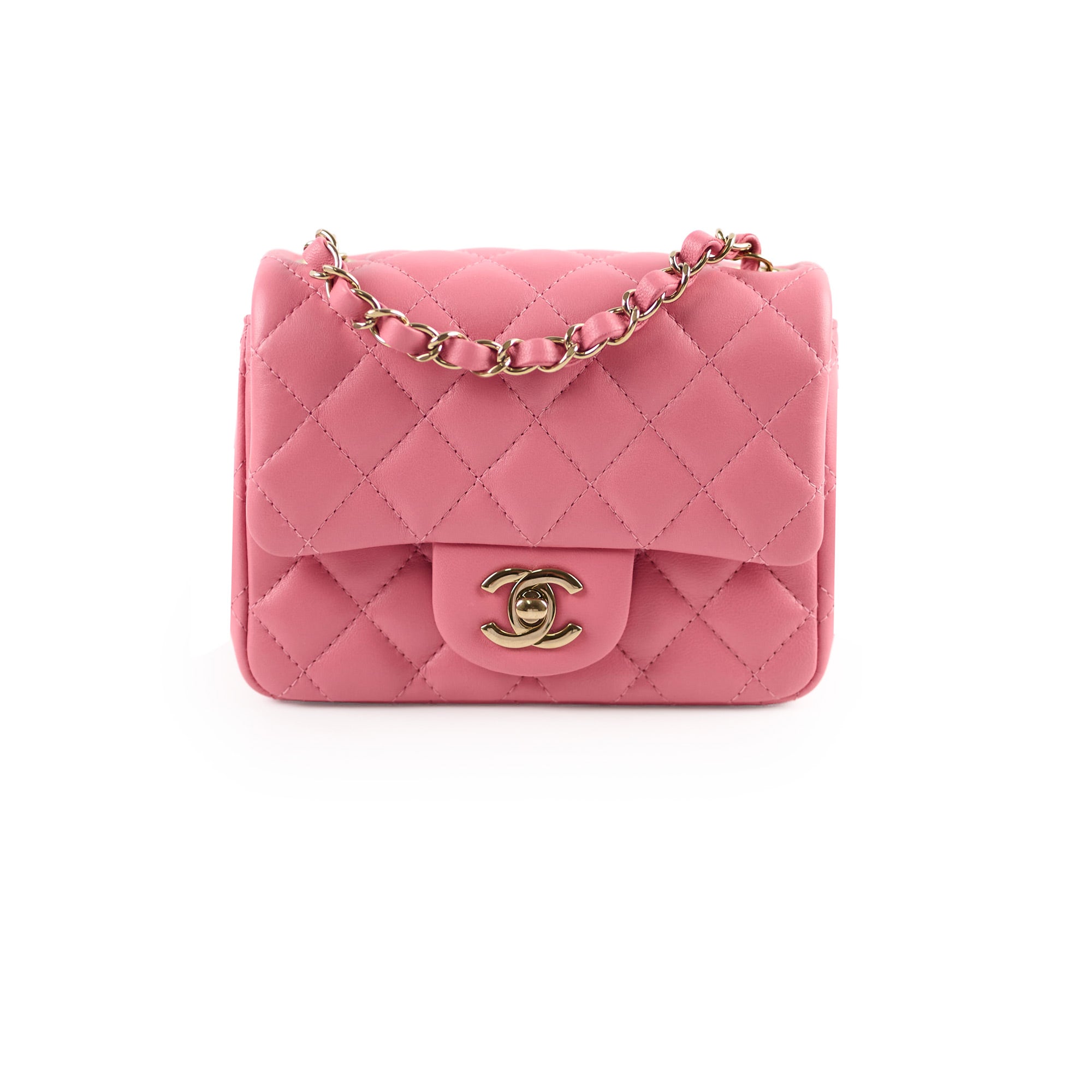 Chanel Mini Square Bag in Soft Lambskin Leather - Elegant Pink Crossbody Purse for Women | Perfect for Date Nights, Parties & Everyday Luxury