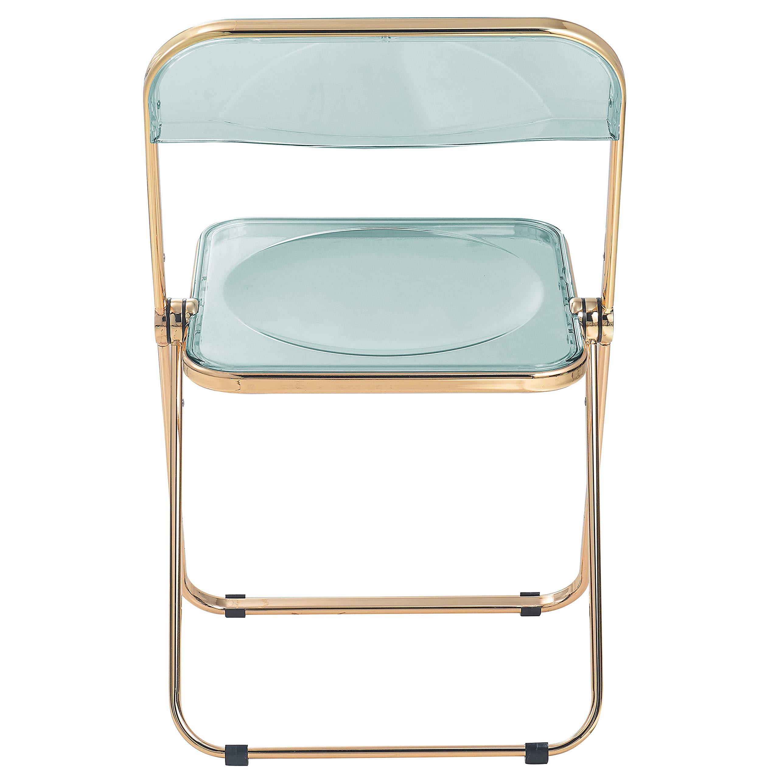 LeisureMod Lawrence Modern Transparent Acrylic Folding Chair with Gold Metal Frame - Set of 2 Jade Green Patio Chairs for Indoor Outdoor Use, Garden, Poolside, and Dining Room Decor