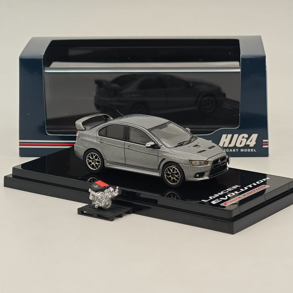 1/64 Scale Mitsubishi Lancer Evolution X Final Edition Diecast Model Car - Gray HJ642053AGM by Hobby Japan | Collectible Toy Car for Display, Racing Enthusiasts & Diecast Collections