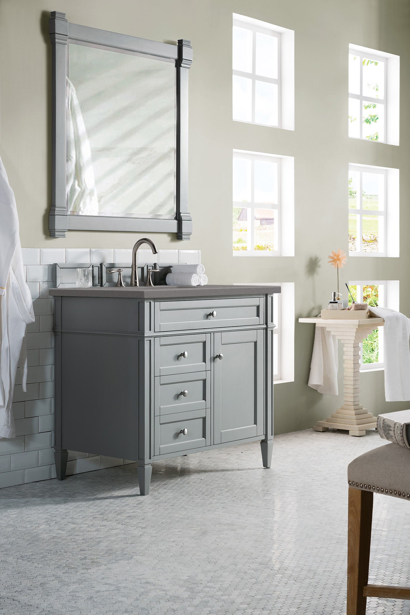 Brittany 36-Inch Urban Gray Bathroom Vanity with 3CM Gray Expo Quartz Countertop - Modern Single Sink Vanity for Small Bathrooms & Powder Rooms