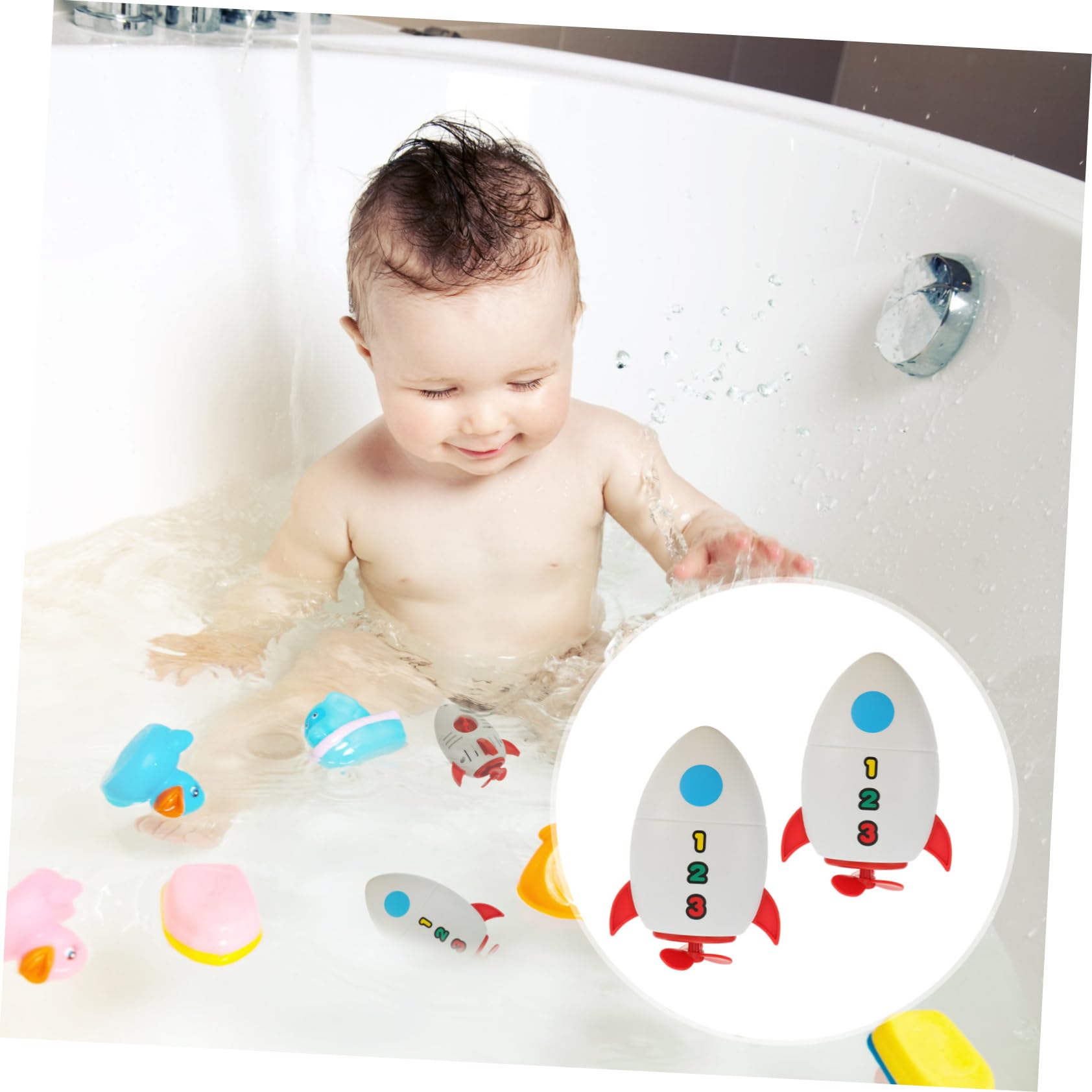 VICASKY 6-Piece Water Rocket Bath Toys Set - Wind-Up Clockwork Swimming Pool & Bathtub Play Toys for Kids - Fun Bath Time & Pool Party Games for Toddlers & Children