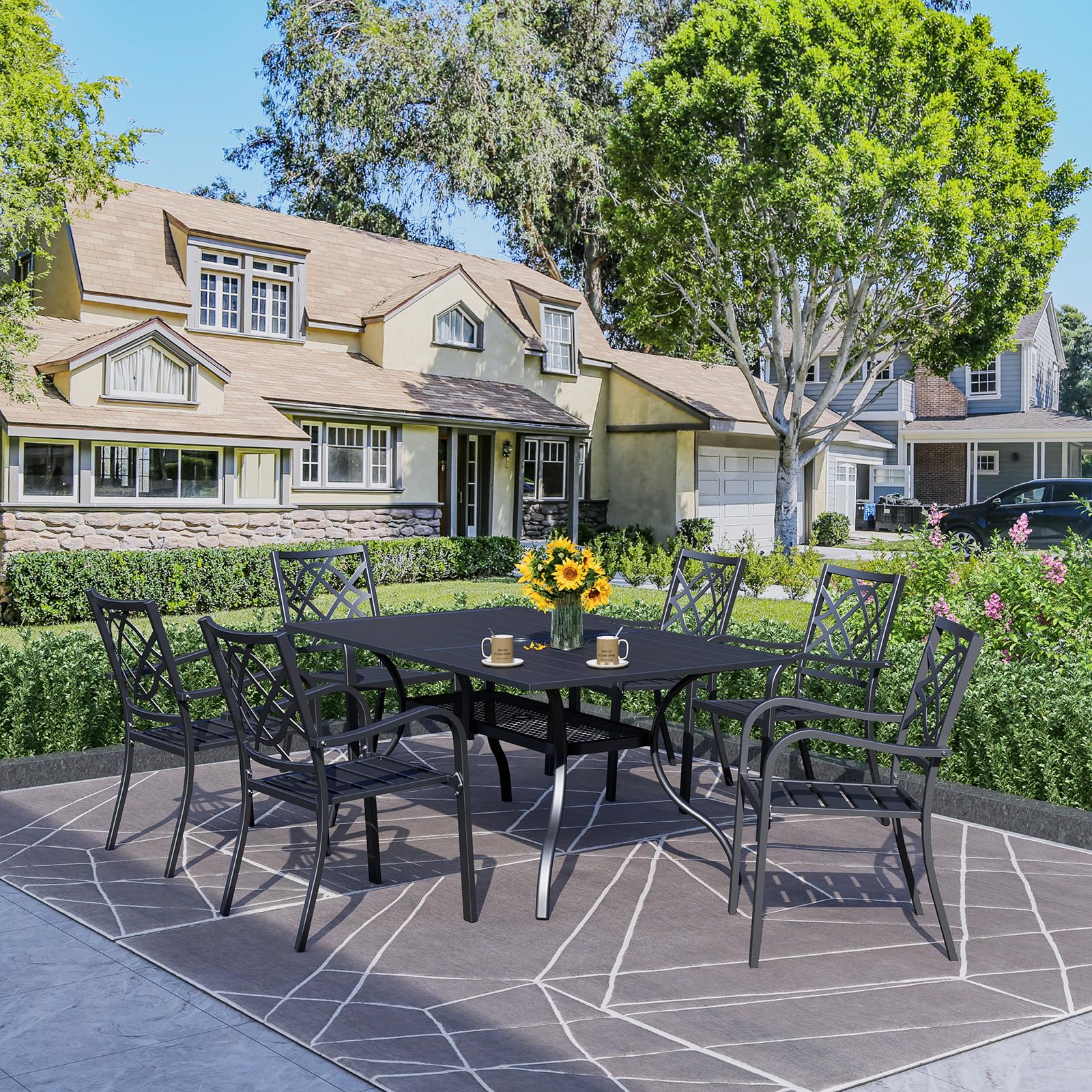OakCloud 60x37 Inch Outdoor Patio Dining Table - Classic Black Metal Rectangular Table with 1.57