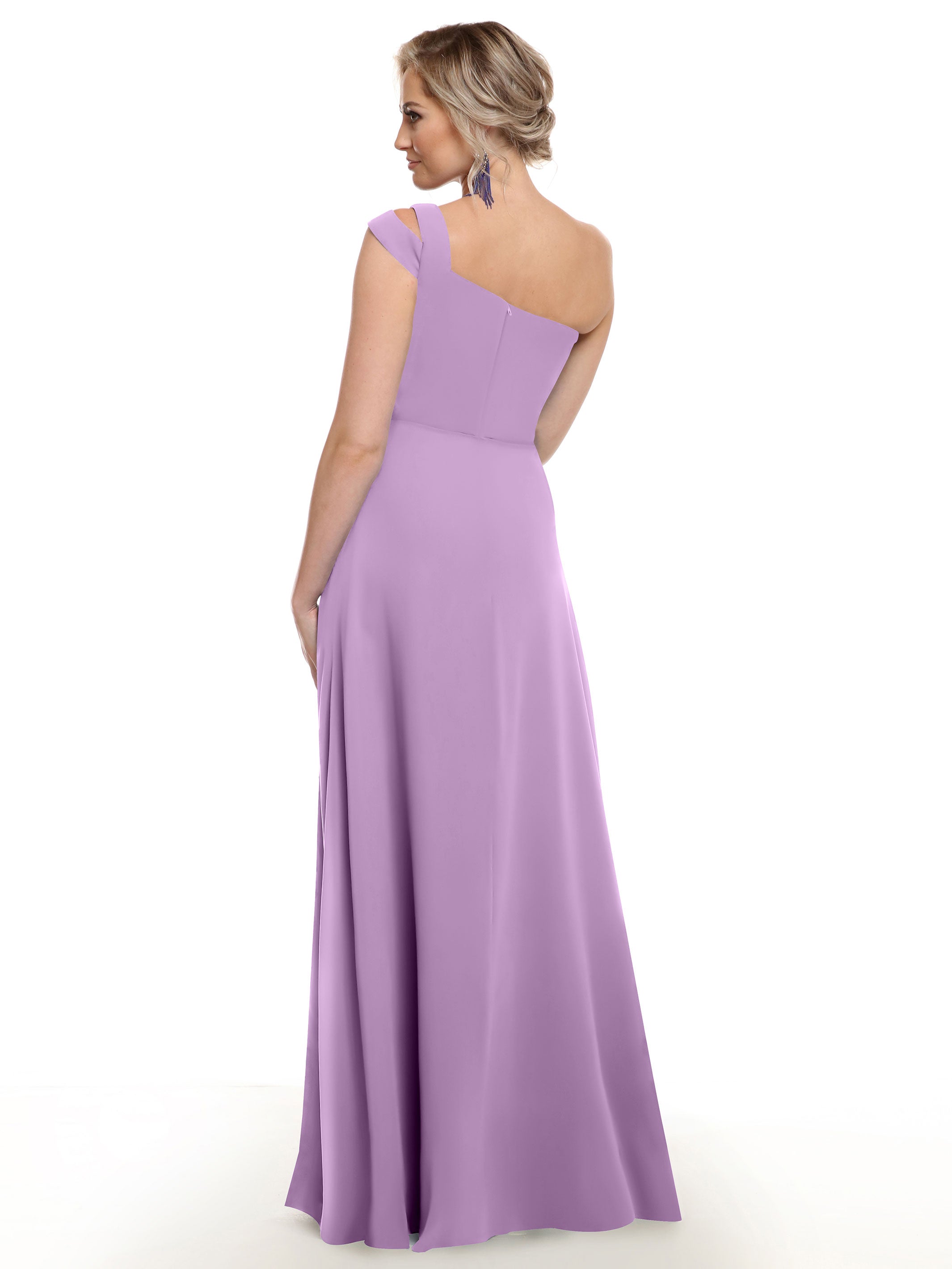Elegant 80139 Chiffon A-Line One Shoulder Bridesmaid Dress with High Slit - Perfect for Weddings, Formal Events & Evening Parties