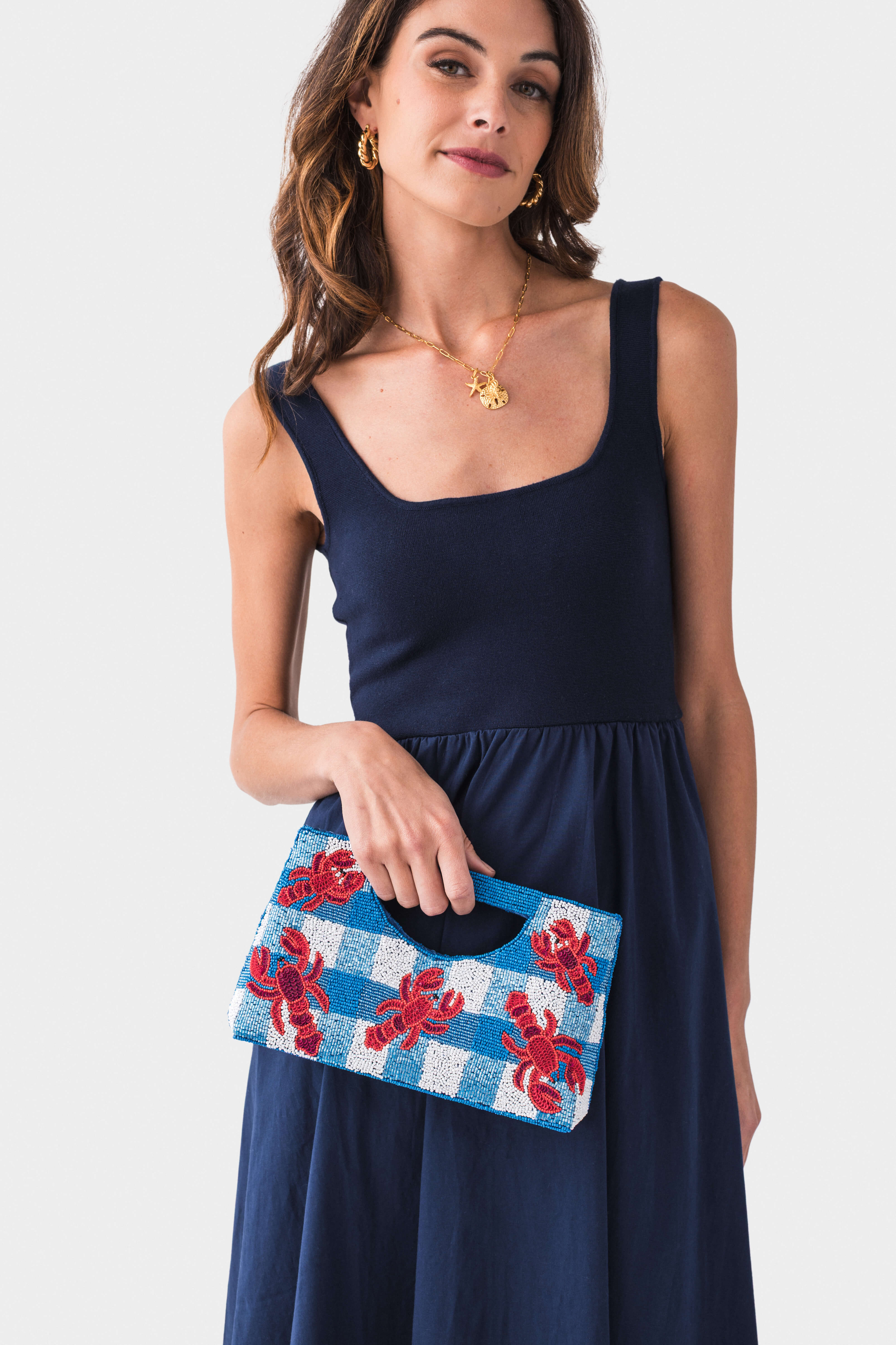 America & Beyond Coastal Claw Beaded Clutch - Elegant Beaded Evening Bag for Women, Perfect for Parties, Weddings & Special Occasions