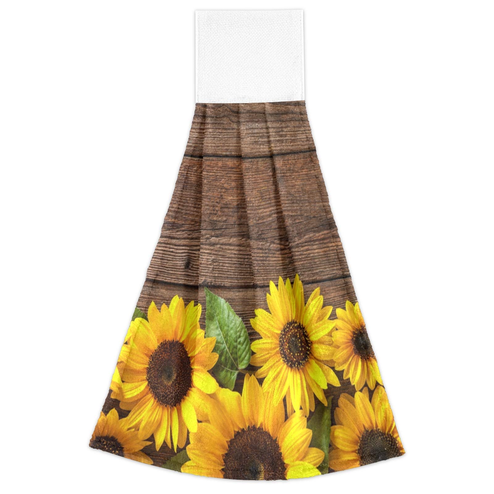 Sunflower Hanging Kitchen Towels Set of 2 - Soft Absorbent Wooden Hand Tie Dish Cloths for Tea Bar, Bathroom & Laundry Room - Spring Summer Autumn Yellow Floral Decor for Home & Kitchen